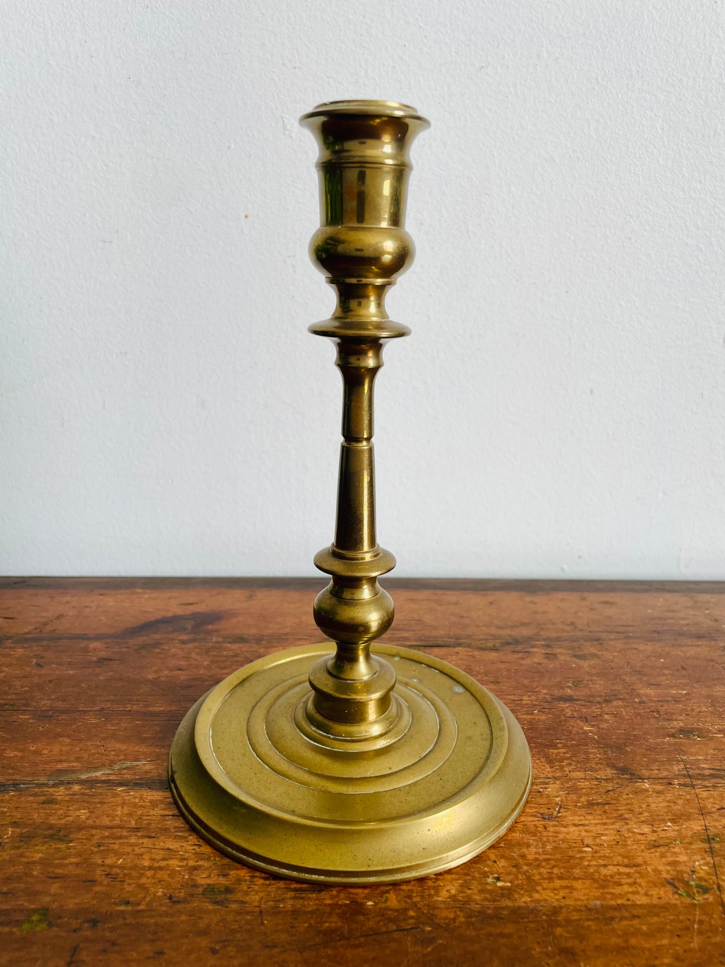 Vintage Sturdy & Solid Tall Brass Candle Holder with Round Ribbed Base - Made in India