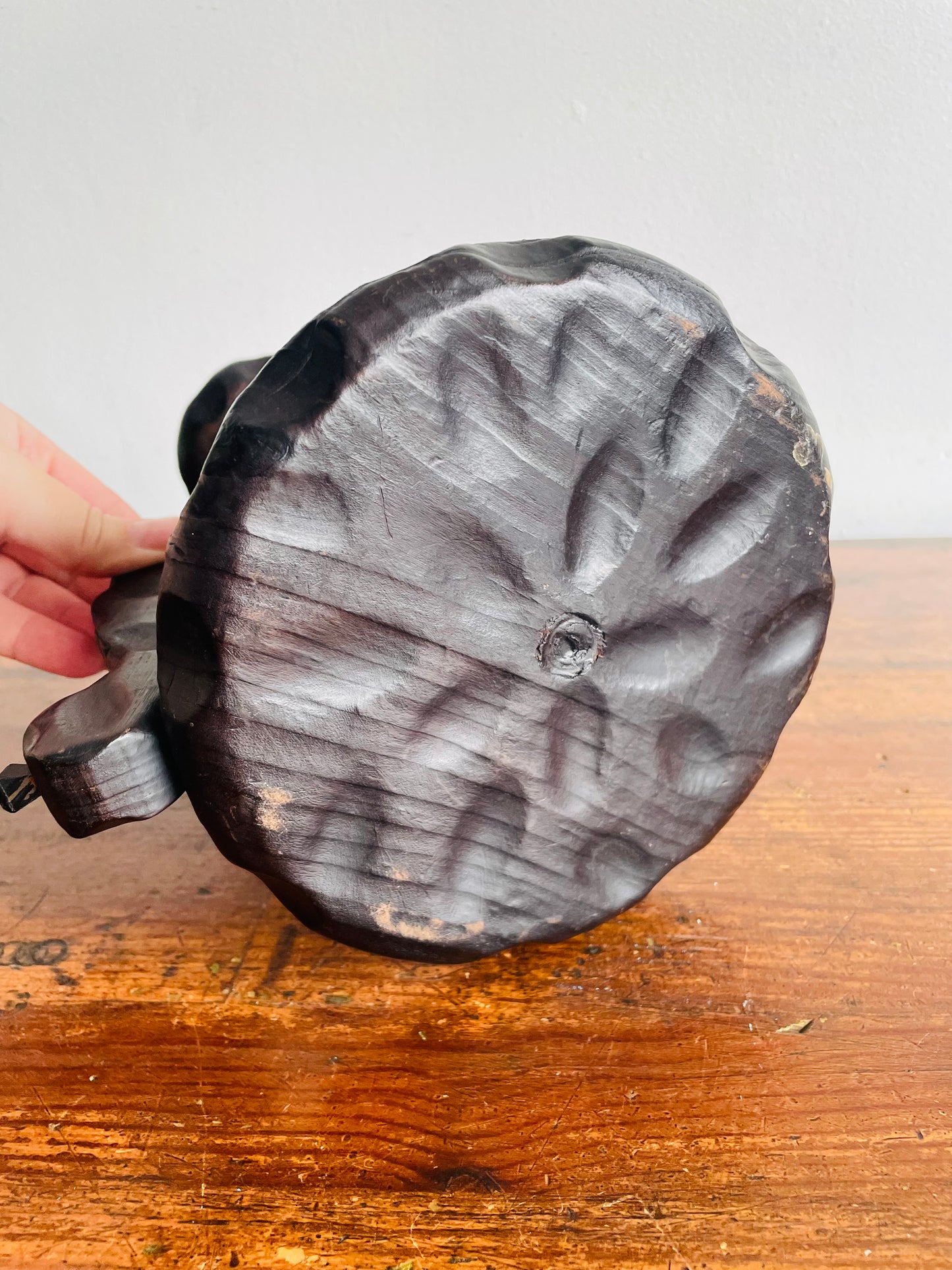 Large Wood Brutalist Spanish Revival Gothic Castlecore Style Chamberstick Candle Holder with Dripping Candle