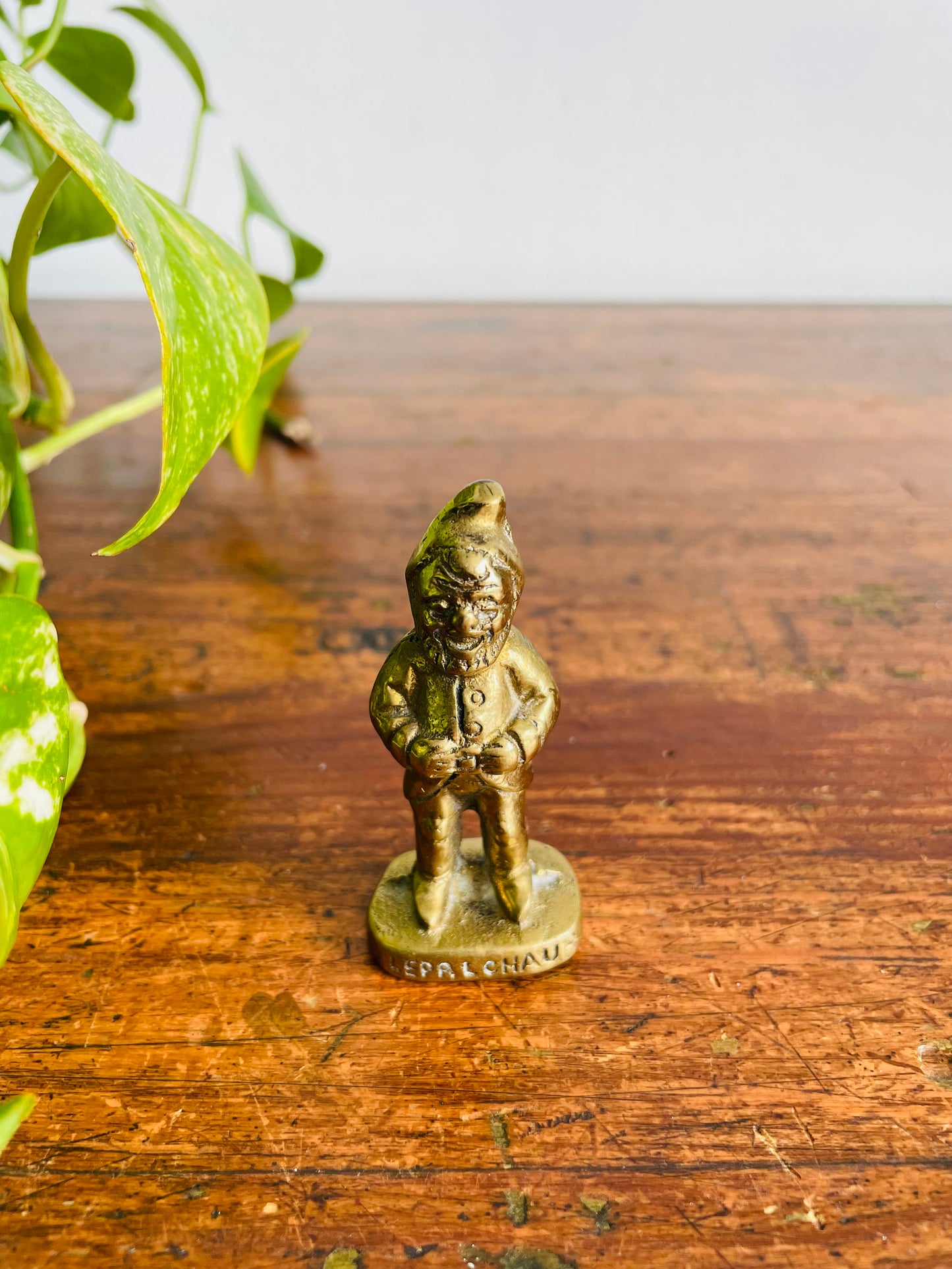 Vintage Mini Solid Brass Irish Leprechaun Statue Figurine