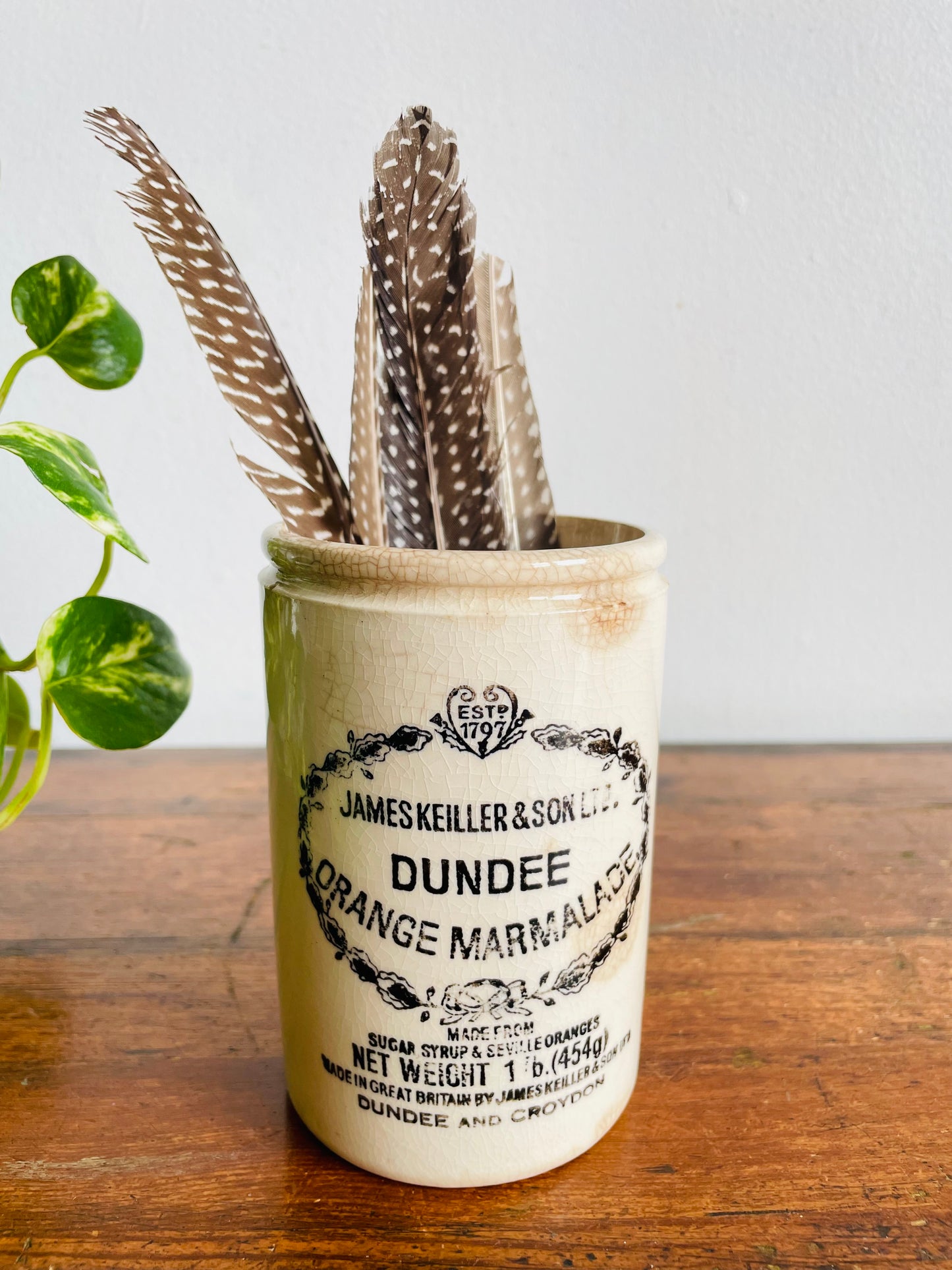 Antique Vintage James Keiller & Son Ltd. Dundee Orange Marmalade Scottish Stoneware Crock - From Between 1875-1928