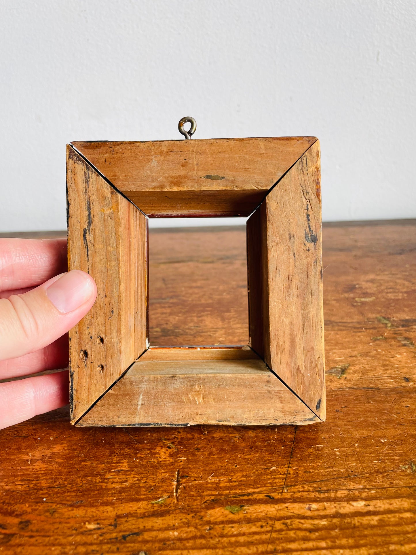 Vintage Very Old & Chippy Petite Wood Shadowbox Frame with Beautiful Aged Patina - 1.6" x 2.6" Photo Size