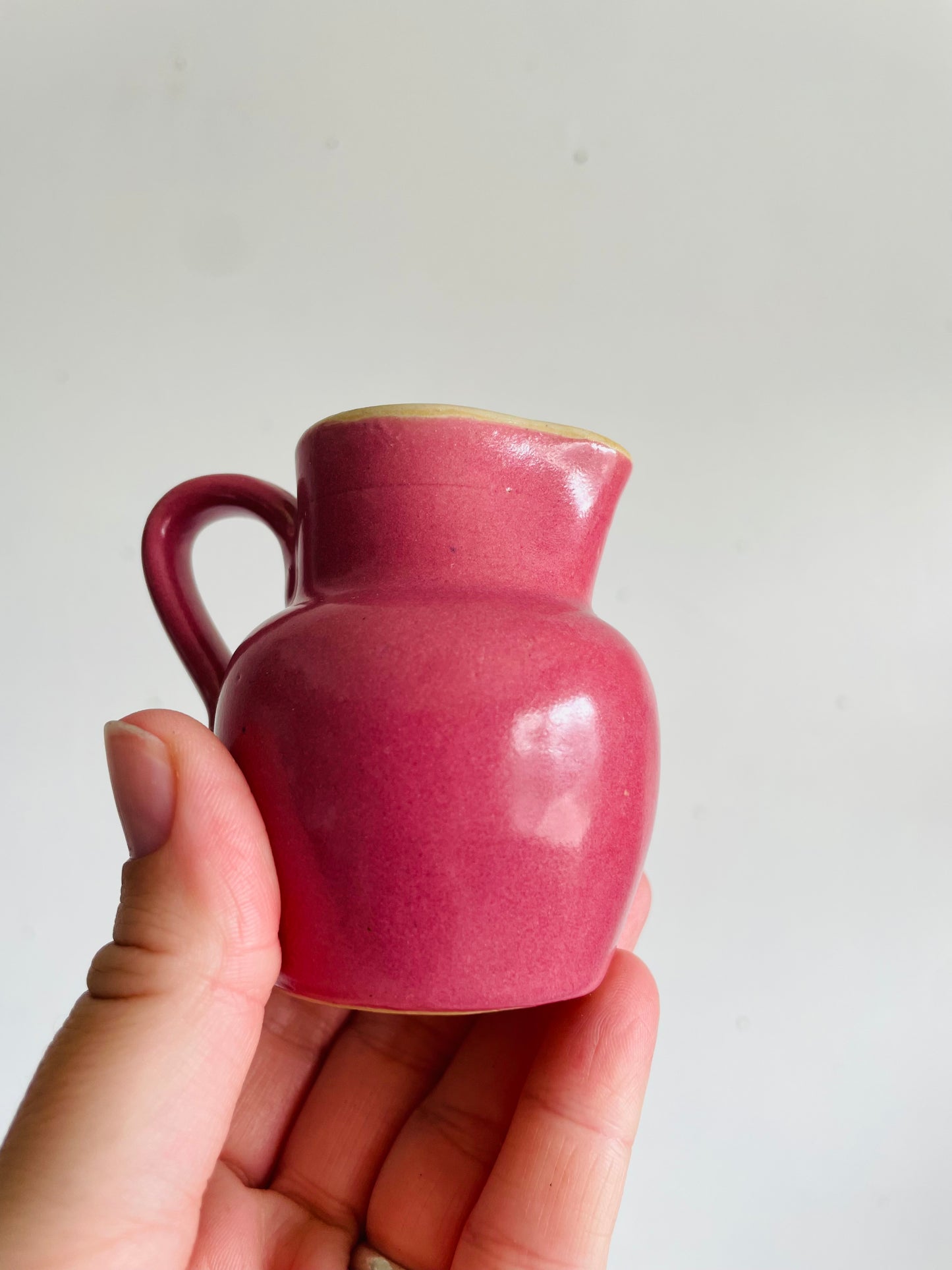 Vintage Mauve Pink Buchan Portobello Scotland Stoneware Pottery Miniature Creamer Pitcher Jug or Bud Vase with Handle