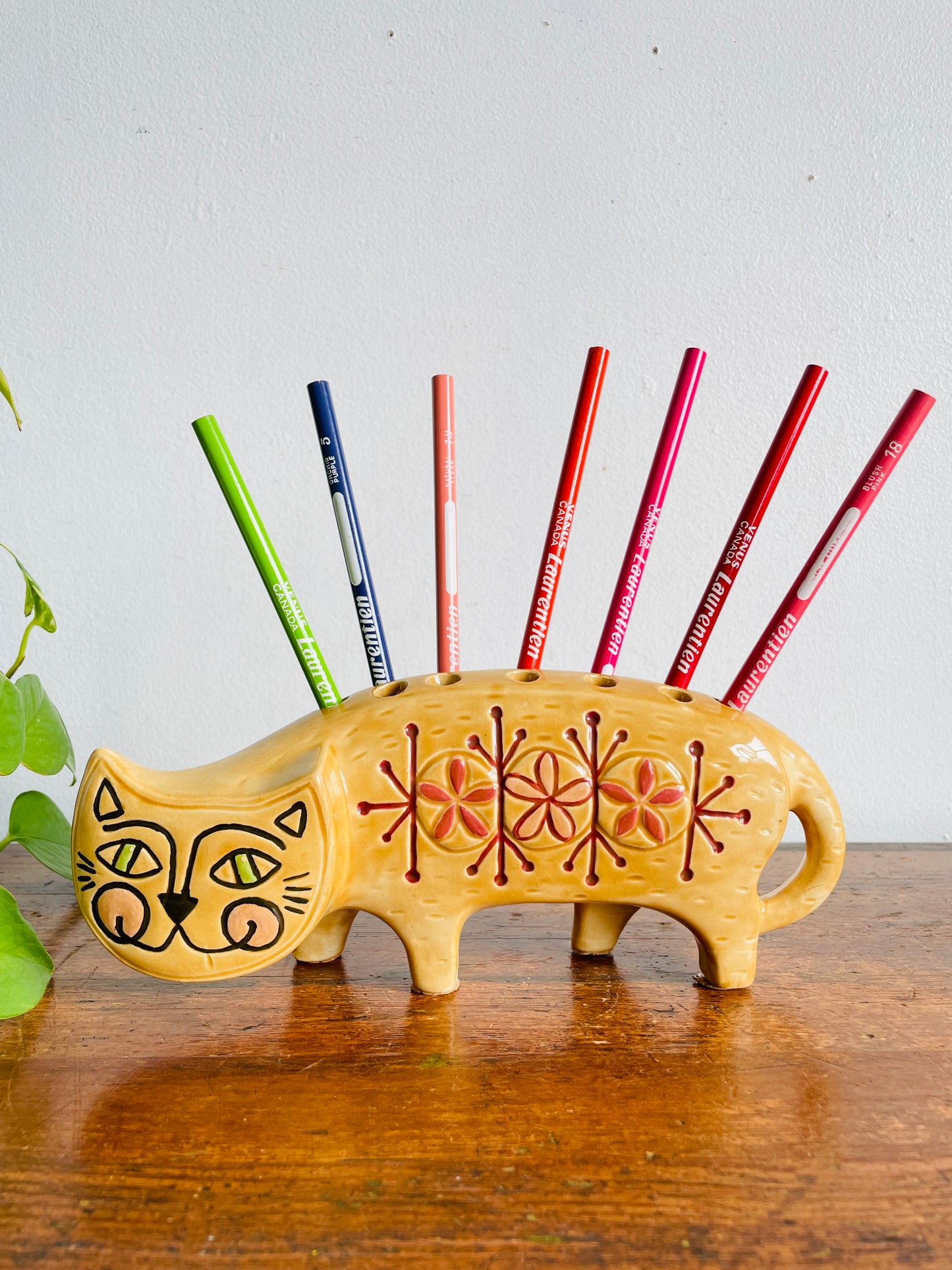 Vintage 1960s Super Fun Ceramic Cat Holder - Lisa Larson Style - Holds Pencils, Paintbrushes, Bud Vase, Etc.