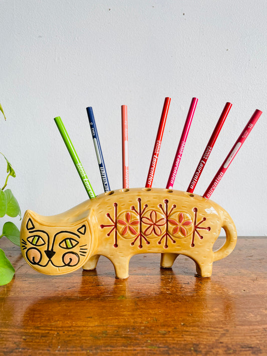 Vintage 1960s Super Fun Ceramic Cat Holder - Lisa Larson Style - Holds Pencils, Paintbrushes, Bud Vase, Etc.