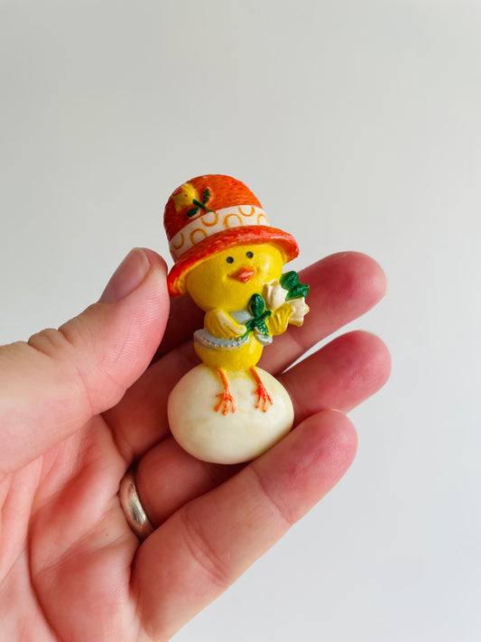 Easter Holiday Pin - Chick Standing on Egg with Flowers - Chickery Chick Hallmark Cards 1975