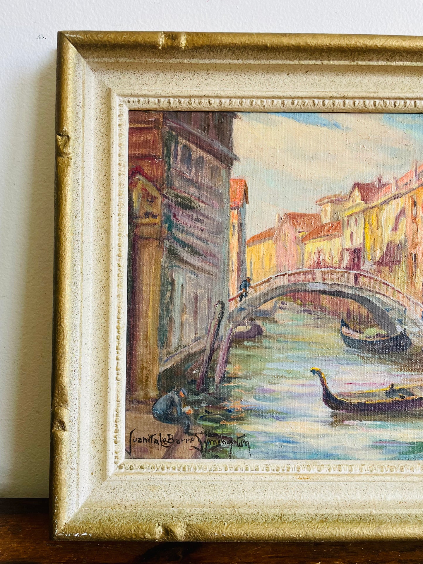 Vintage Original Art Painting Signed by Listed Hamilton Artist Juanita LeBarre Symington - "Canal Principal Venice" July 1975 - Original Sketch on Imported Linen Canvas