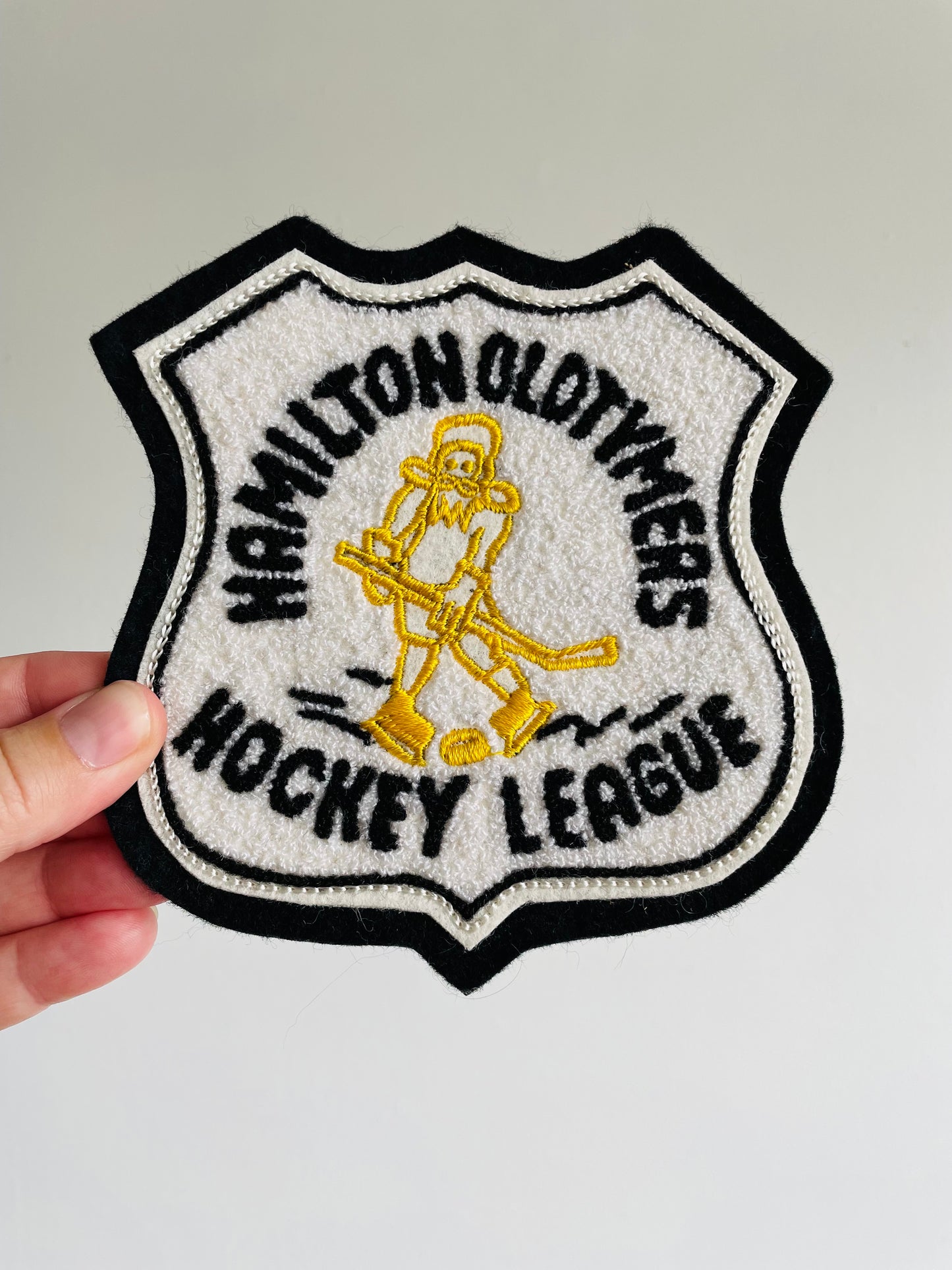 Vintage Felt Hockey Patch - Hamilton Oldtymers Hockey League - Black & Yellow #1