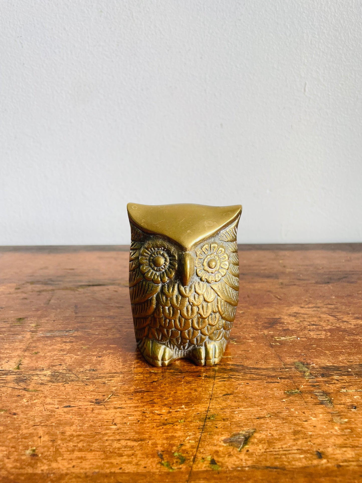 Vintage 3" Tall Solid Brass Owl Figurine - Made in Korea