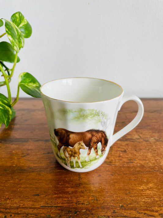 Vintage Royal Stuart Fine Bone China Tea Cup Mug with Mother & Baby Horse in Pasture - Made in England