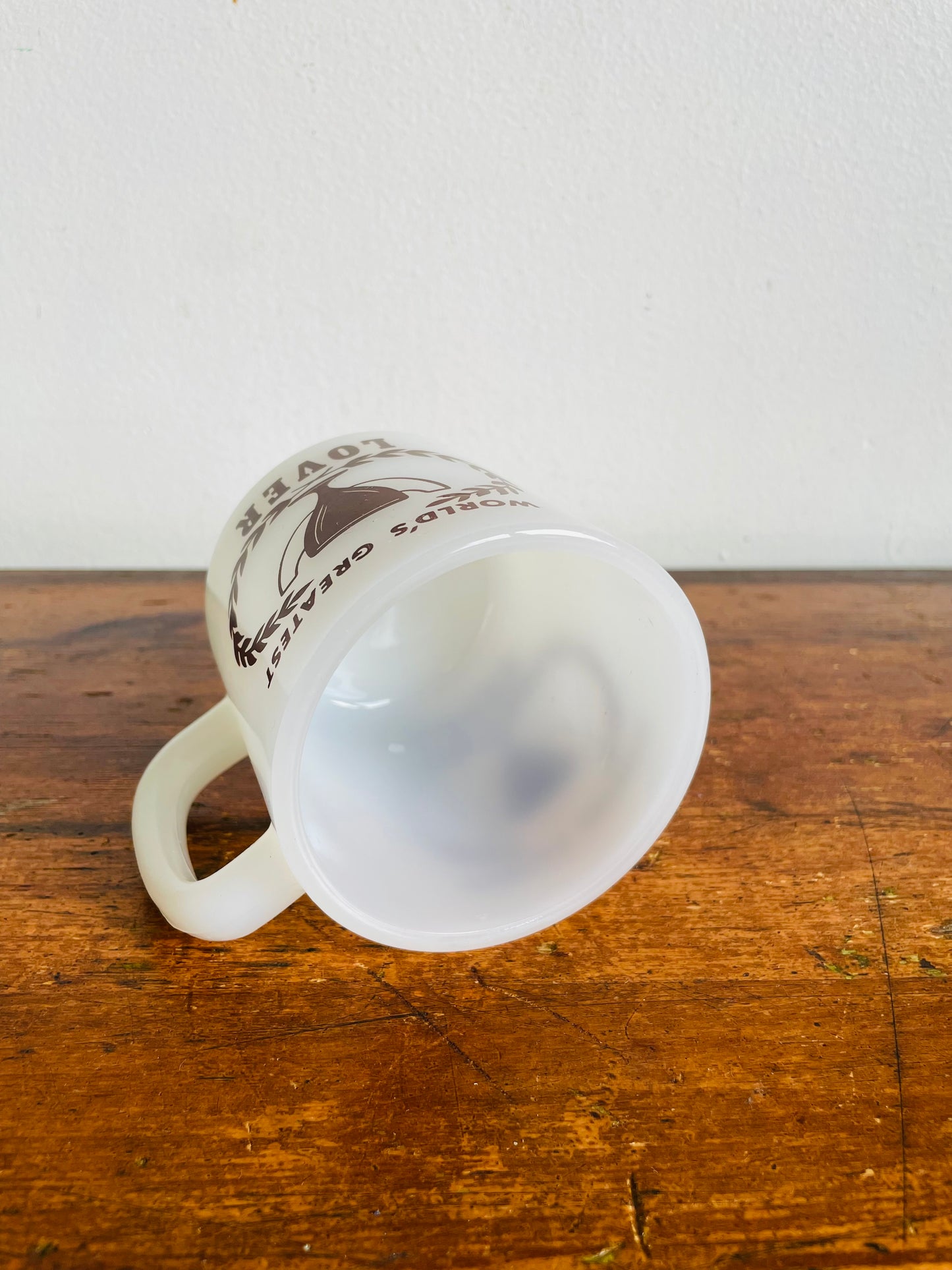 Vintage 1979 World's Greatest Lover Glasbake Milk Glass Mug