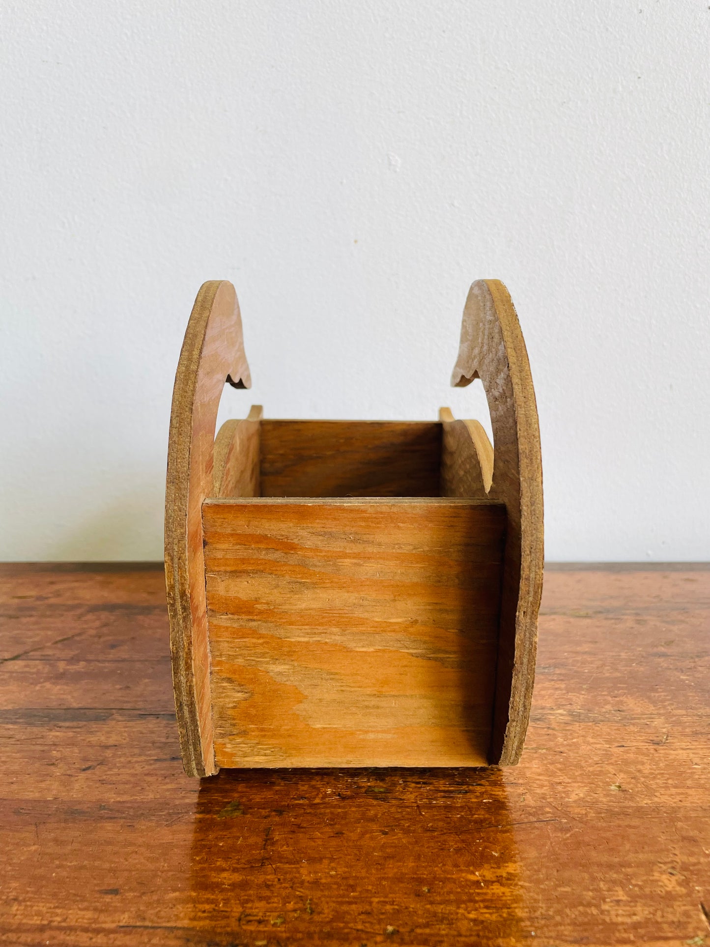 Vintage Folk Art Wood Swan Caddy Box Holder with Heart & Leaf Design - Trinkets, Planter, Napkins, Etc.