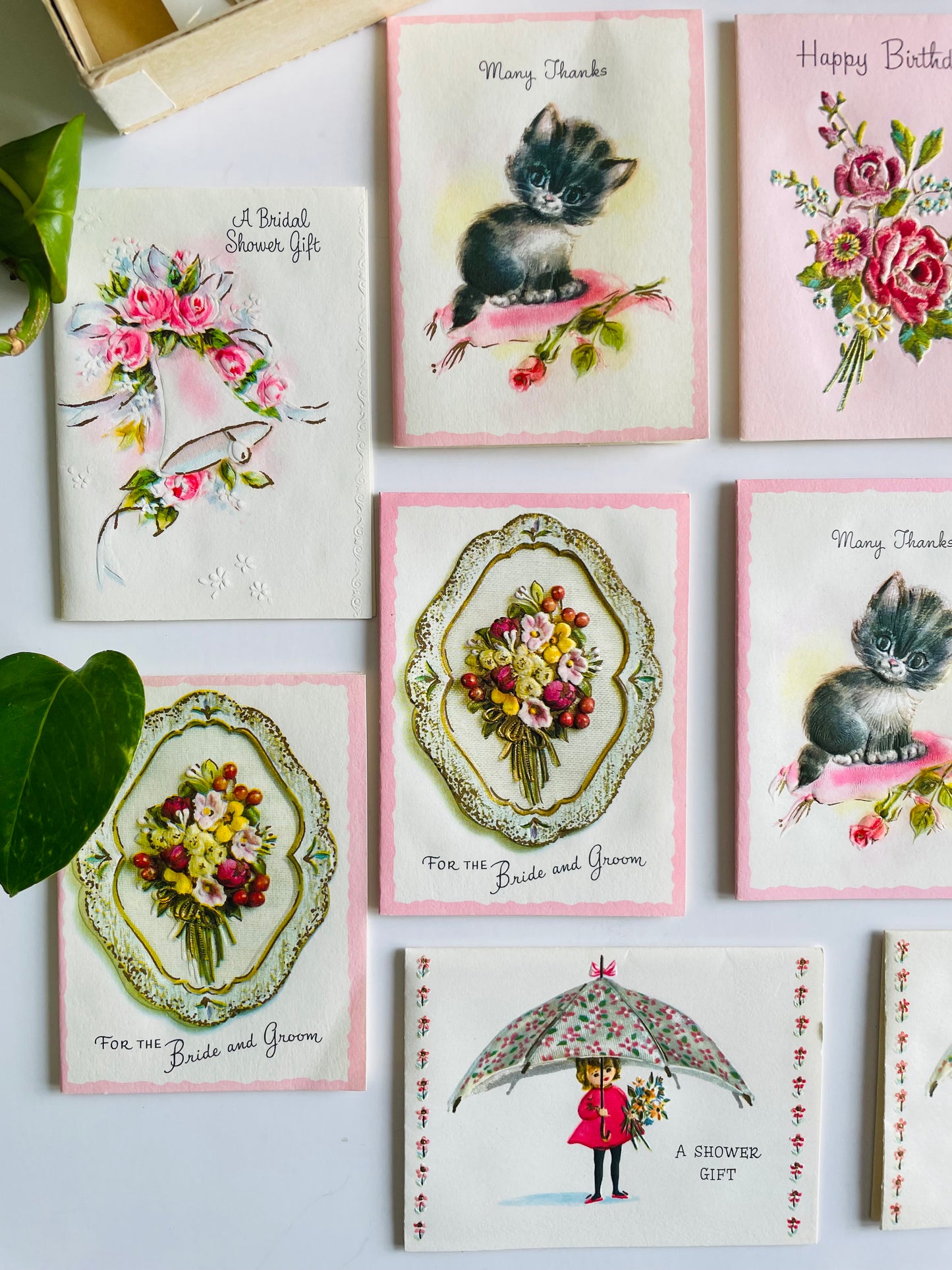 Vintage Box of Absolutely Adorable Unused Mini Cards - Thank You, Birthday, Shower, Wedding - Set of 10 with Envelopes