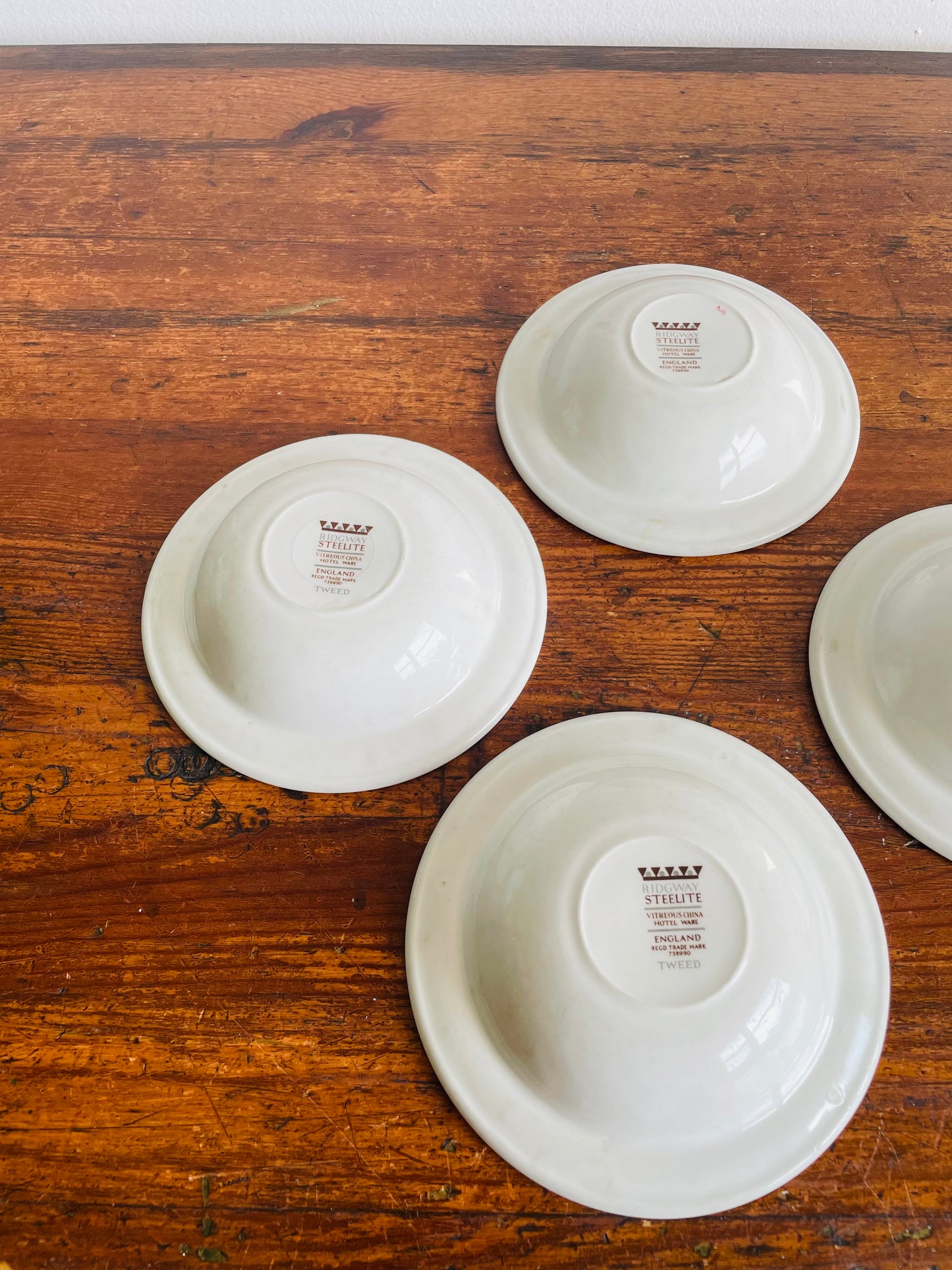 Ridgway Steelite Small Bowls with Tweed Pattern Rim - Vitreous China Hotelware - Made in England - Set of 4