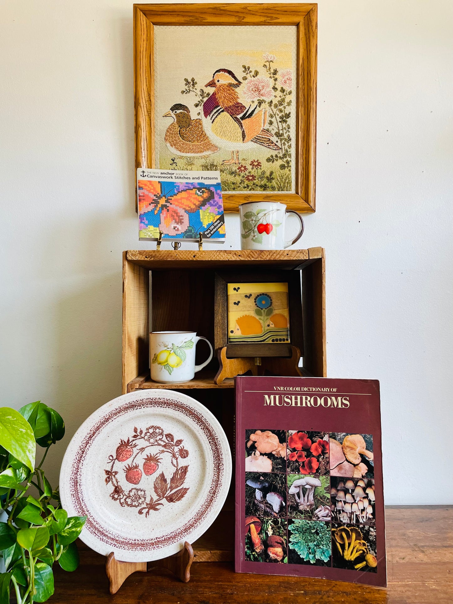 Vintage Framed Stuffed Tapestry Fabric Picture of Mandarin Duck Birds