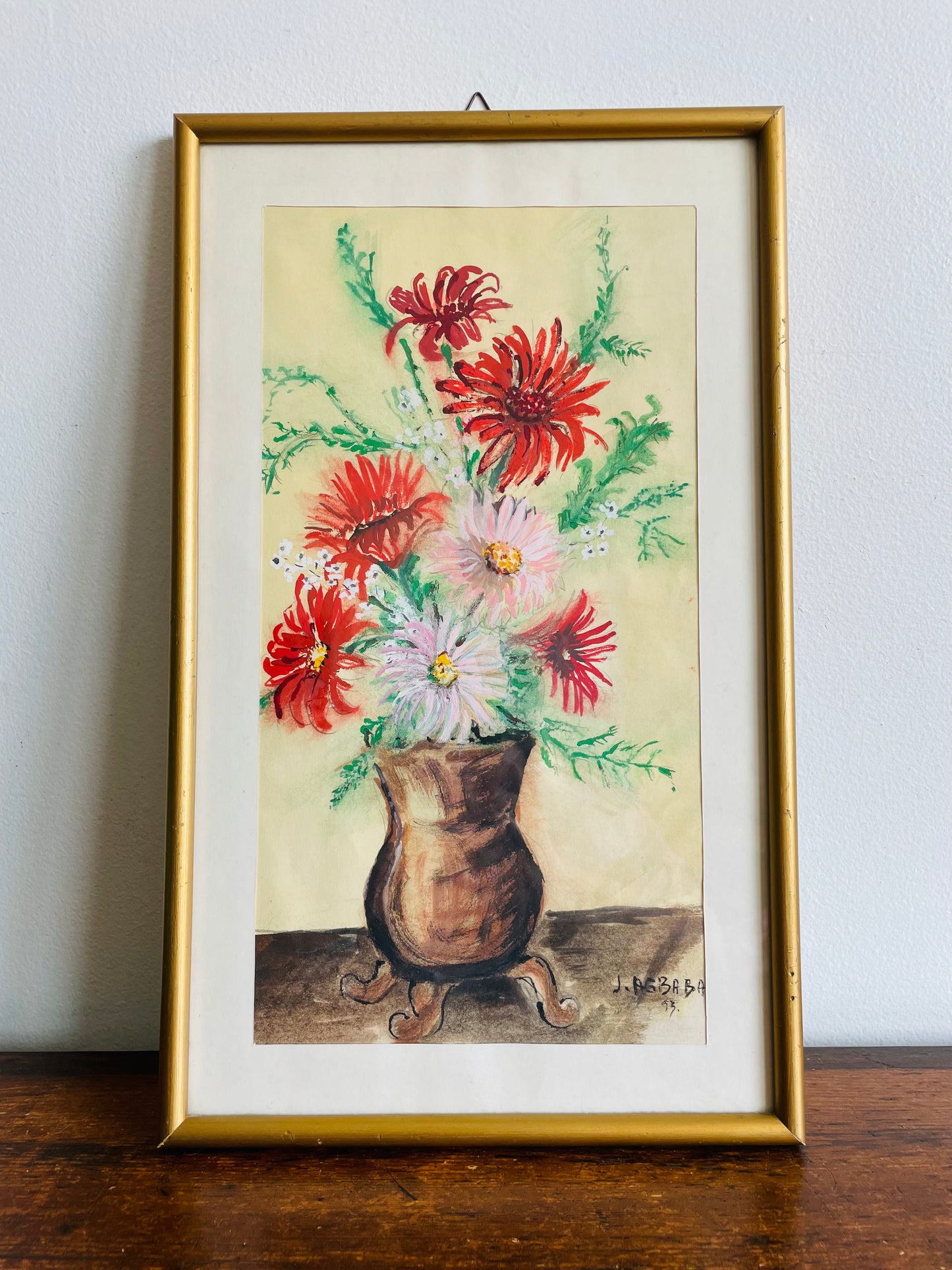 Original Art - Painting of Flowers in Vase - Artist Signed (1993)
