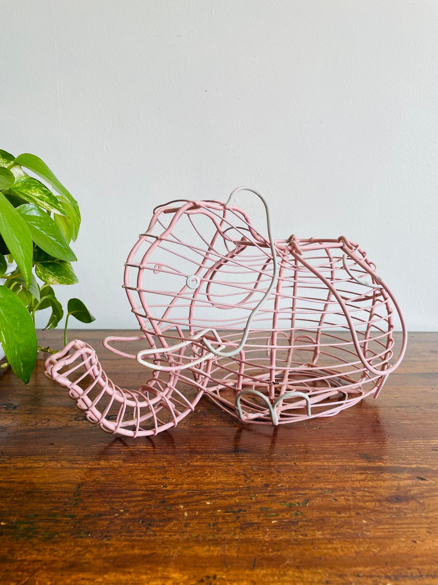 Pink Metal Elephant Egg Basket - Great for Eggs, Fruit, Vegetables, Plant, or Easter!