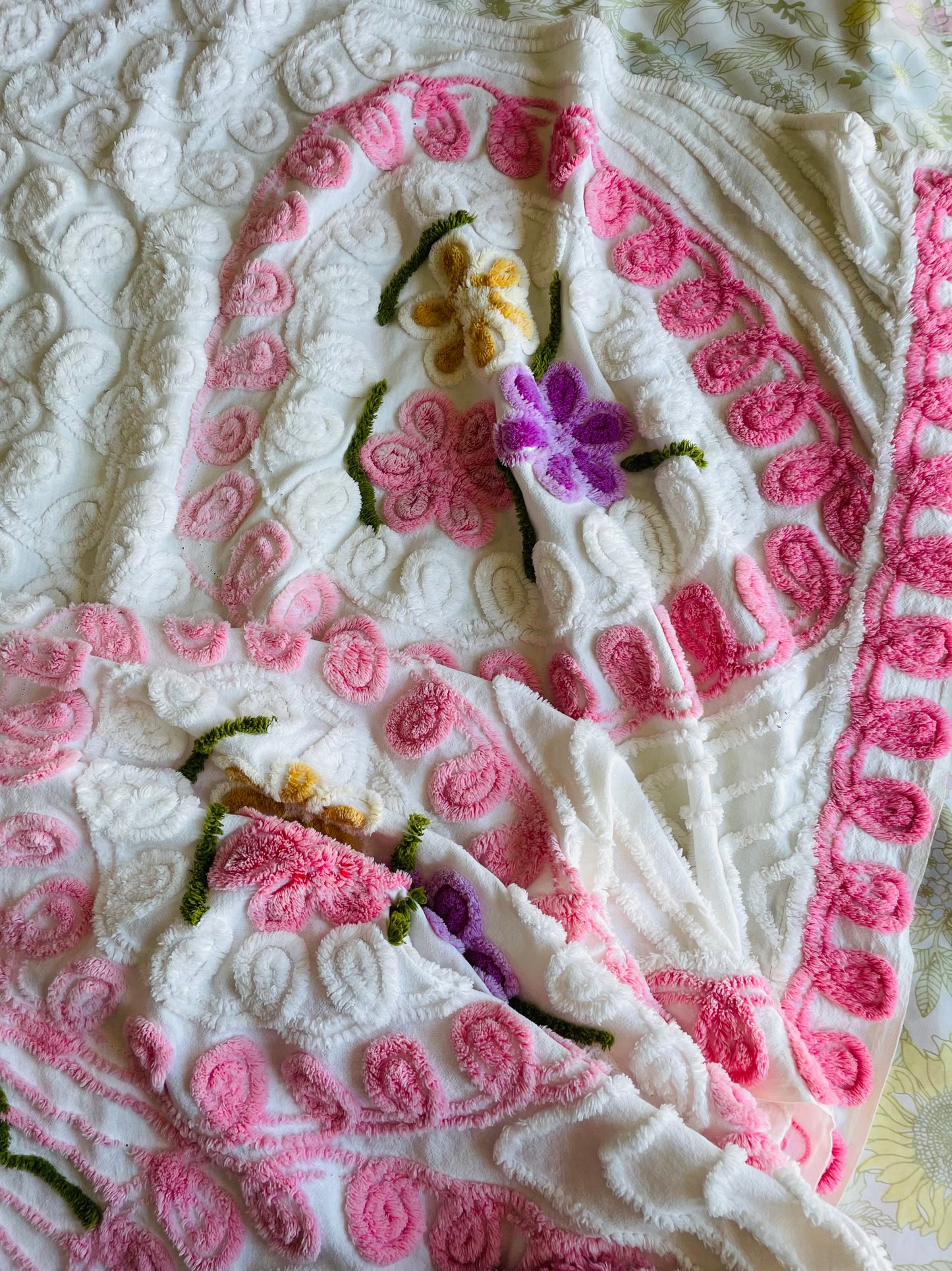 Stunning Chenille Bedspread Blanket with Bright & Colourful Double Peacock & Flower Design