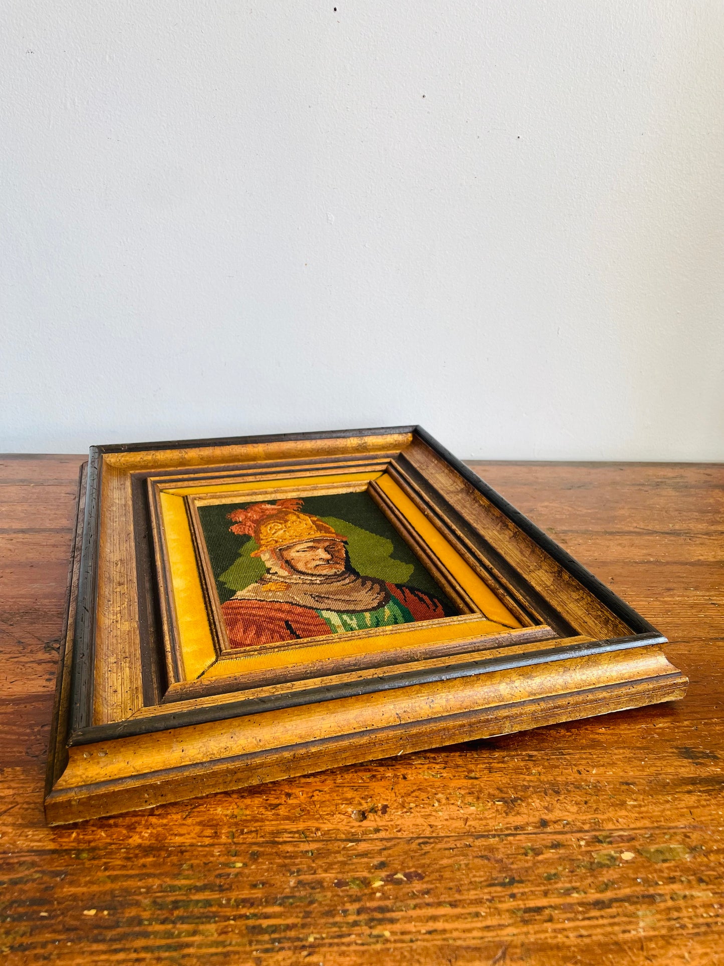 Vintage "The Man With The Golden Helmet" by Rembrandt Needlepoint Embroidery Picture