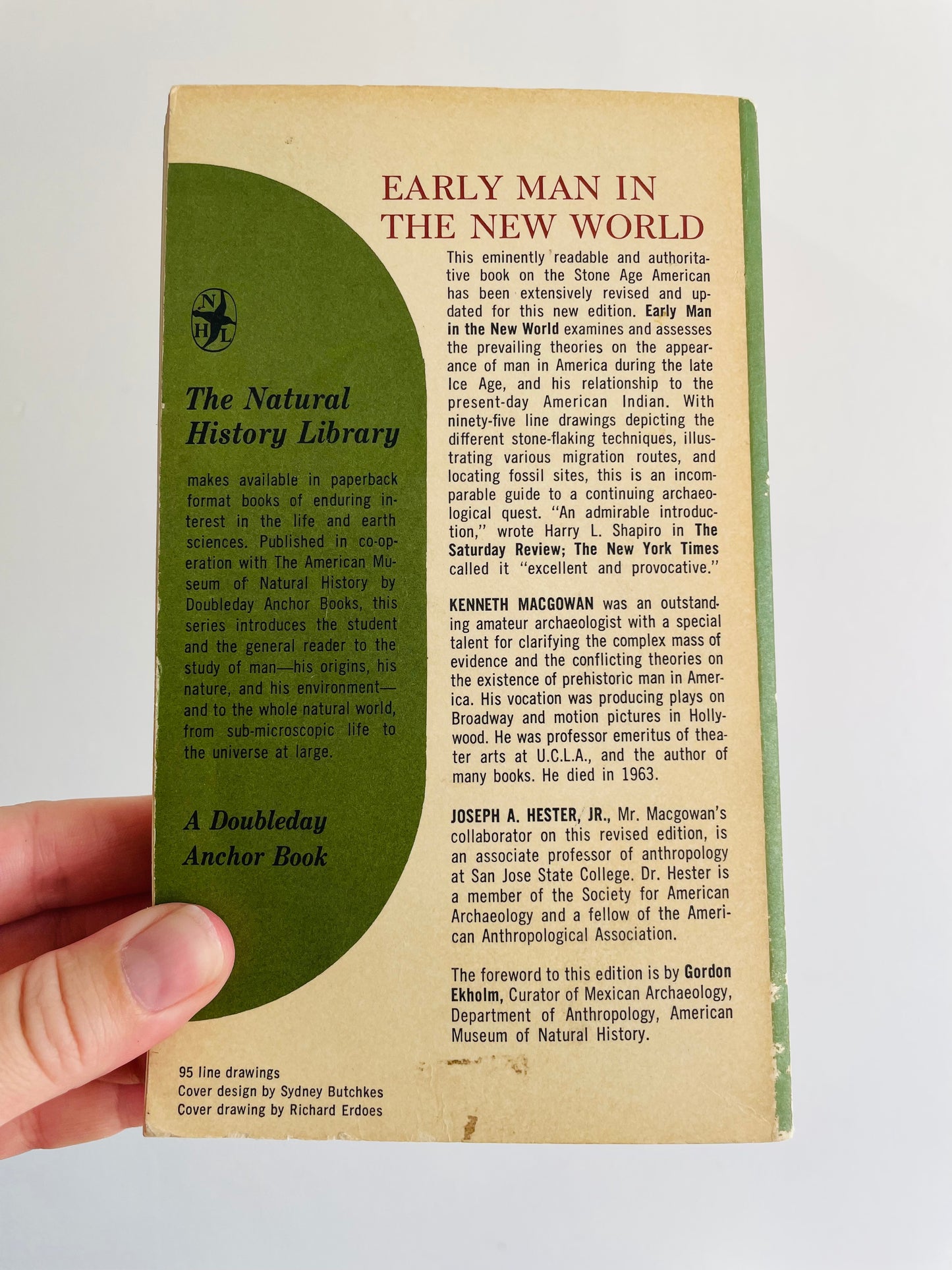Early Man in the New World Paperback Book by Kenneth Macgowan & Joseph A. Hester Jr.  - The Natural History Library (1962)