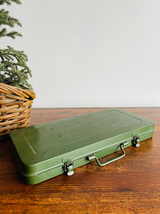 Slim Green Metal Tool Case - Originally Intended for a 40 pc. Socket Wrench Set - Made in Taiwan