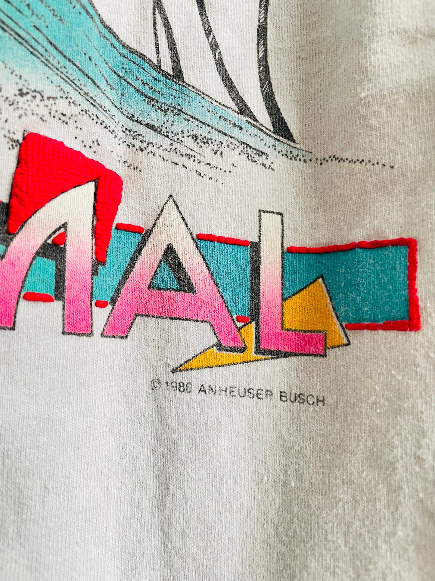 Vintage 1986 Spuds Mackenzie Bud Light Beer - The Original Party Animal T-Shirt - Tropical Surfing Bull Terrier Dog