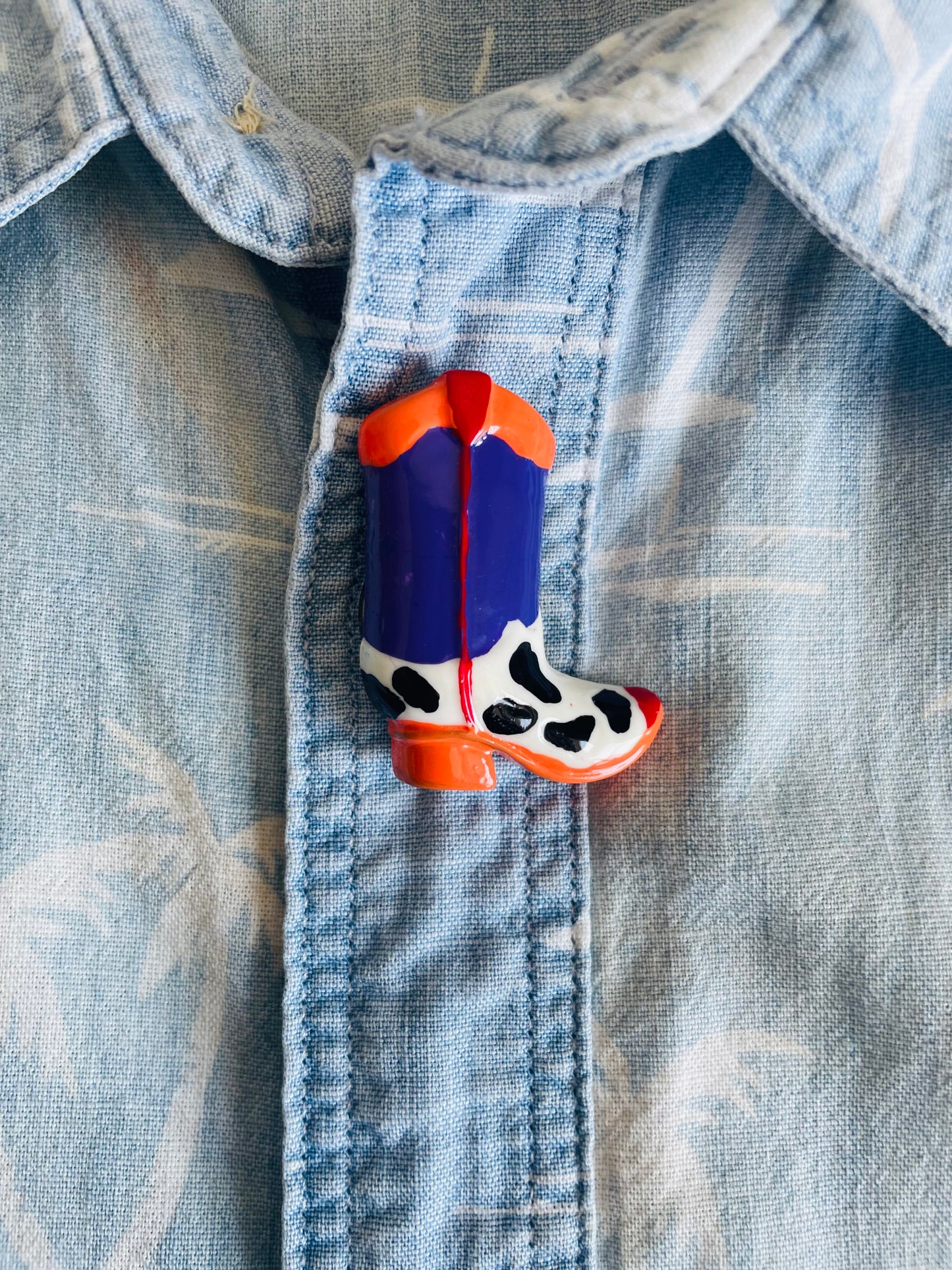 Cowboy Boot Button Cover - Orange & Purple - Clip Over Your Button to Add Some Flair!