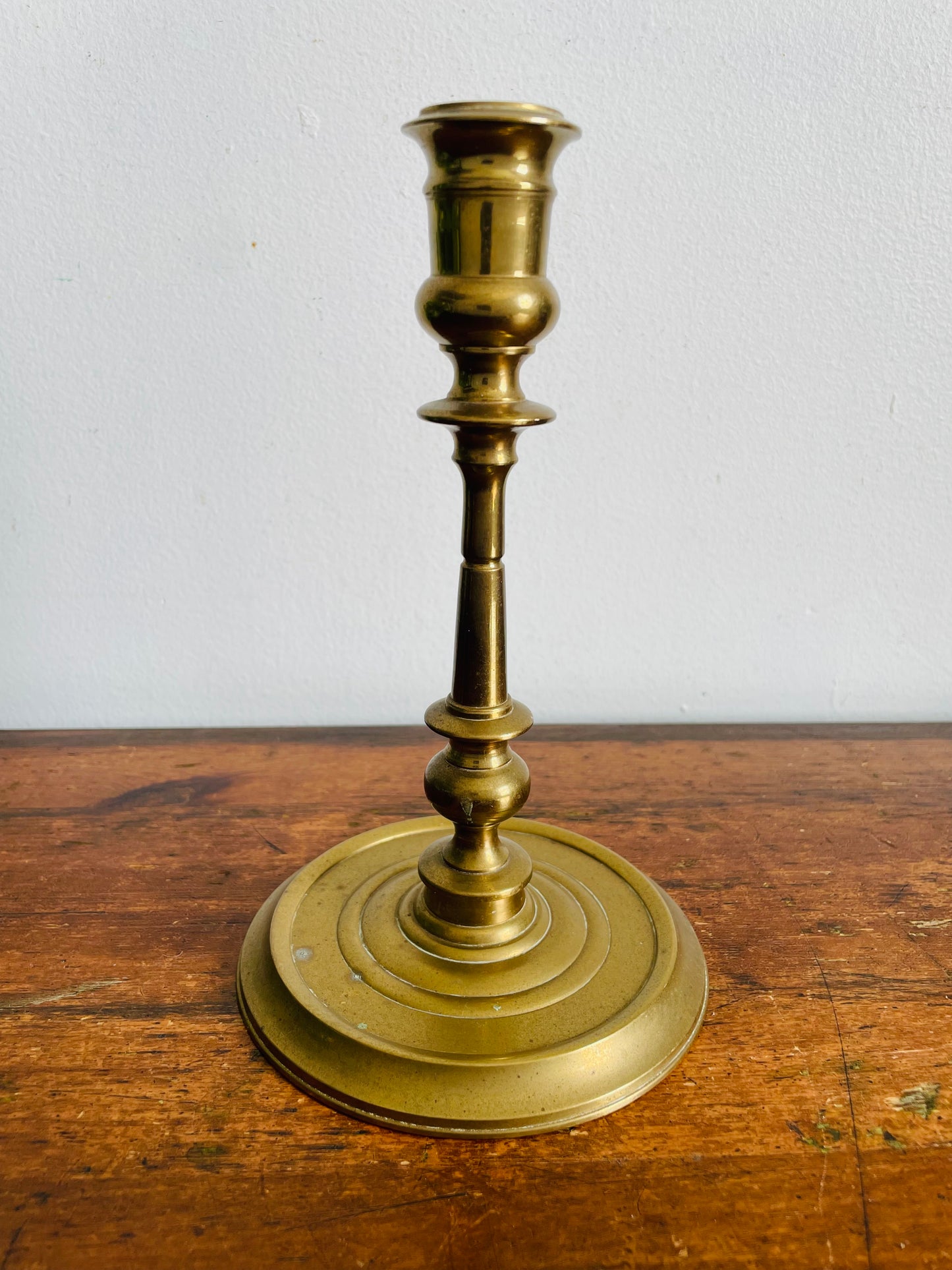 Vintage Sturdy & Solid Tall Brass Candle Holder with Round Ribbed Base - Made in India