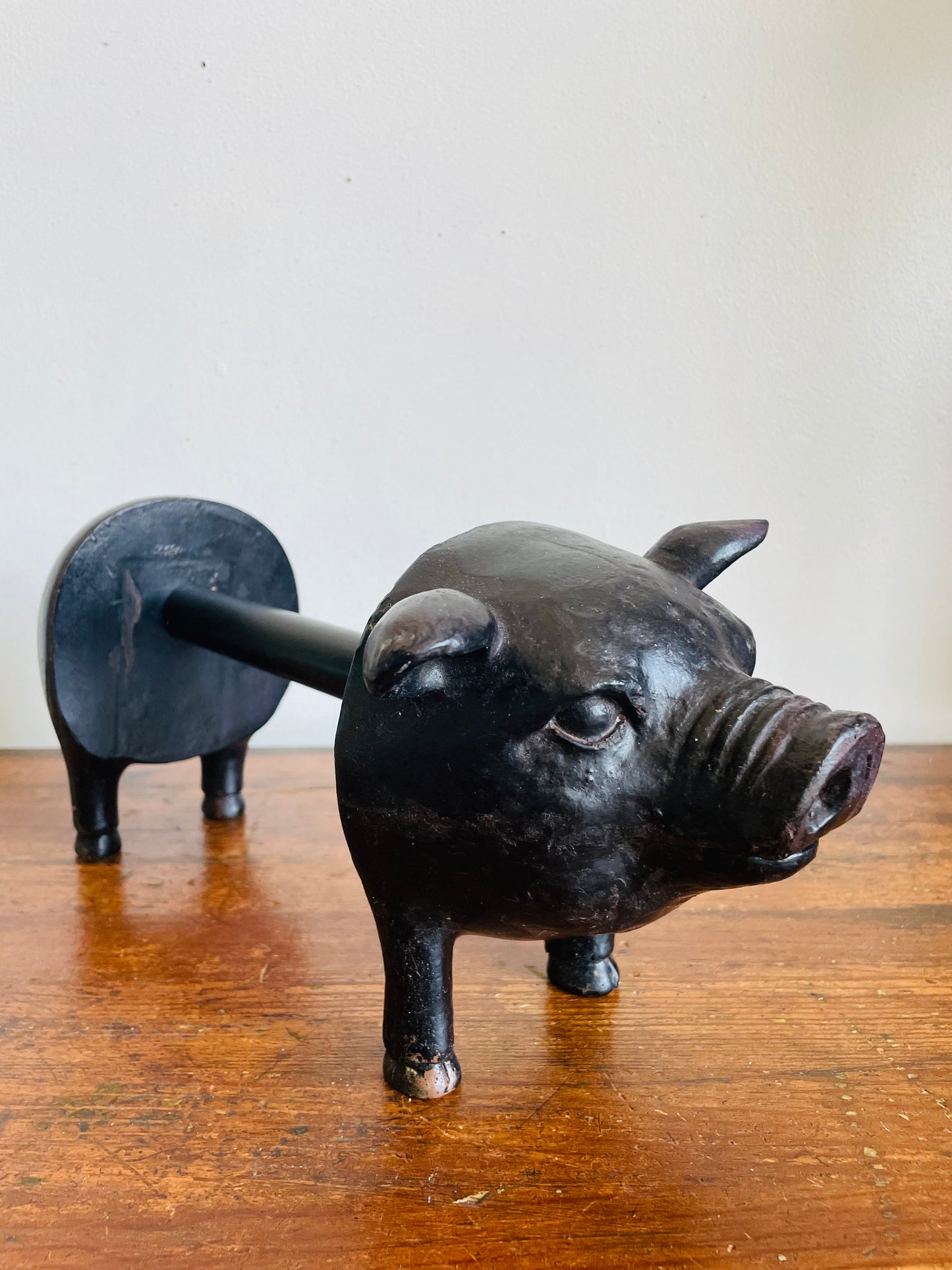 Black Resin & Metal Pig Paper Towel Roll Holder Dispenser - Not Vintage / Still Cute!