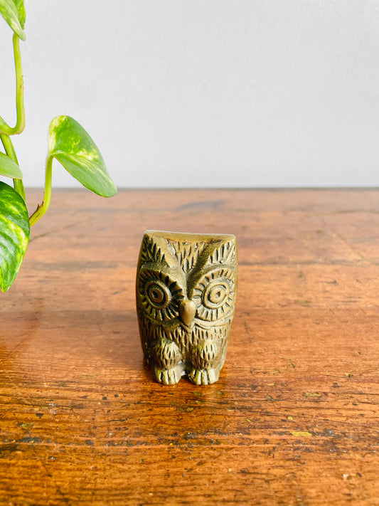 Vintage 2.25" Tall Solid Brass Owl Figurine