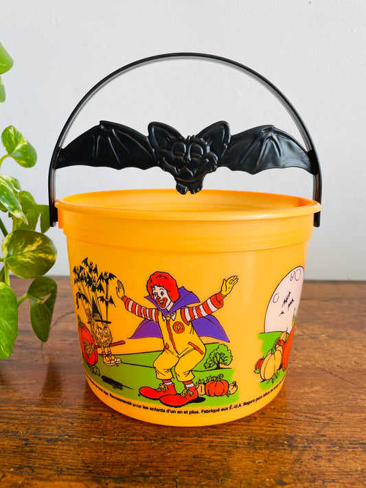 Vintage 2001 McDonald's Orange Plastic Trick or Treat Halloween Bucket with Bat Handle #1