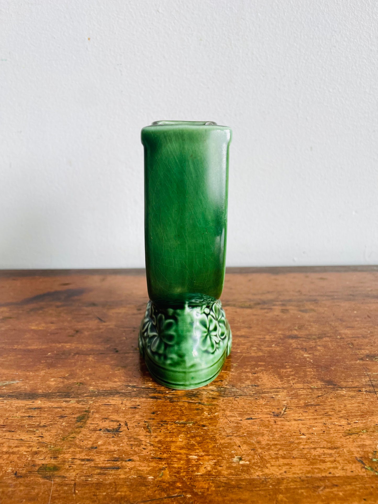 Vintage Green Sylvac 4110 Good Luck From Ireland Vase, Match, or Incense Holder with Horseshoe Horse Equestrian Design #2 - Made in England