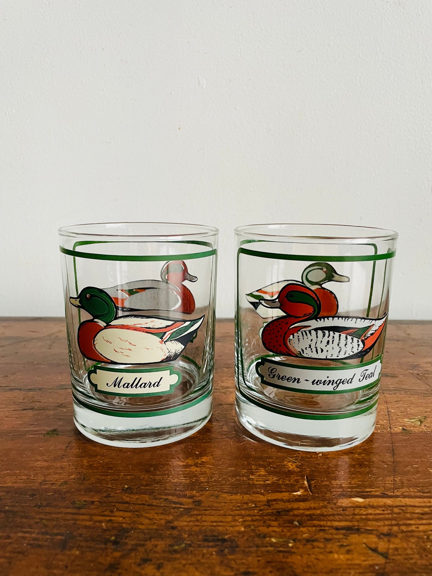 Vintage Georges Briard Heavy-Bottomed Bird Tumbler Drinking Glasses - Green-Winged Teal & Mallard Ducks - Set of 2
