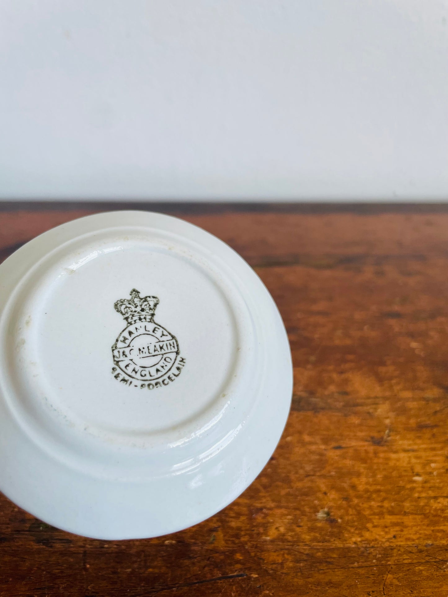 Vintage Miniature White Butter Pat Dishes with Blue Floral Design - Made in England - Set of 2