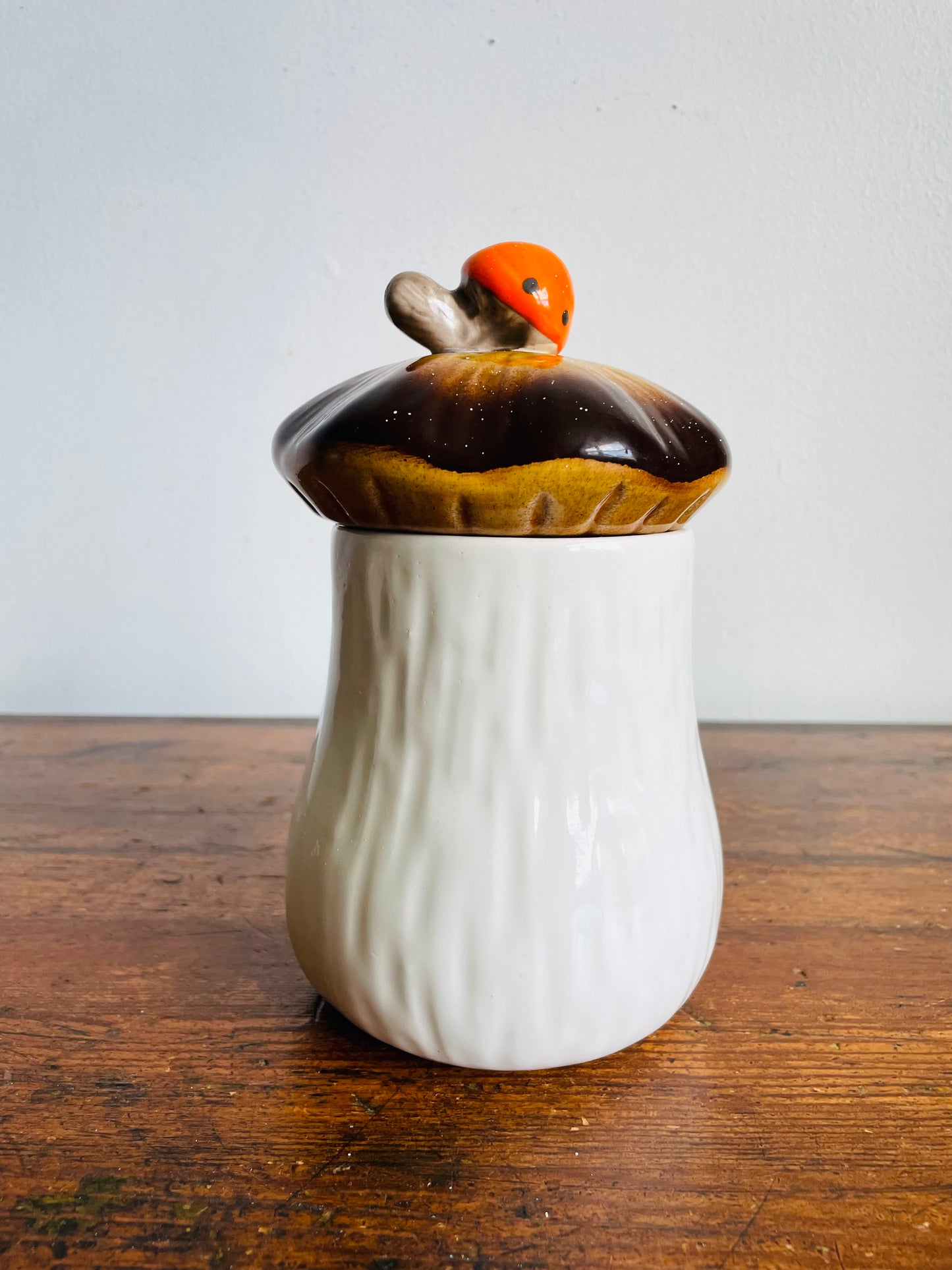 Vintage Medium Laurentian Pottery Merry Mushroom Kitchen Canister Jar with Lid - Made in Canada