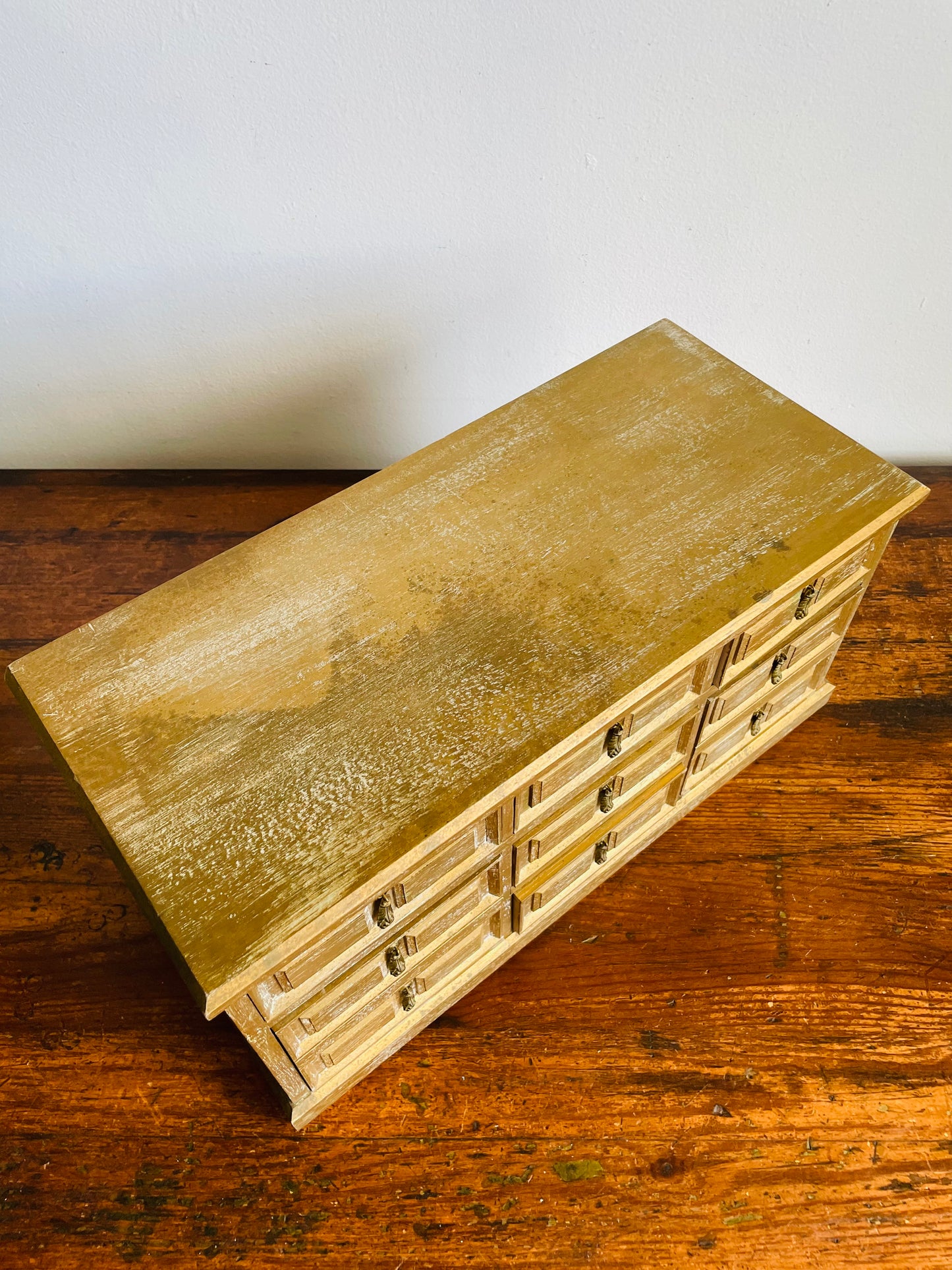 Large Wood Jewellery Box Shaped Like a Dresser with Felt Lined Drawers & Brass Pull Handles - Also Great for Office Supplies, Beads, Crafting, Etc.