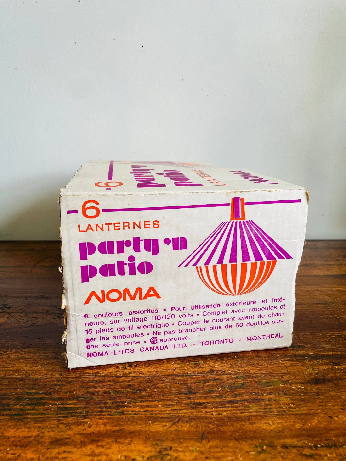 Vintage New Old Stock Noma Party 'n Patio Lanterns in Box - 6 Mix & Match Colours - Indoor & Outdoor Use - Includes Bulbs & 15 Feet Electric Cord - Made in Canada
