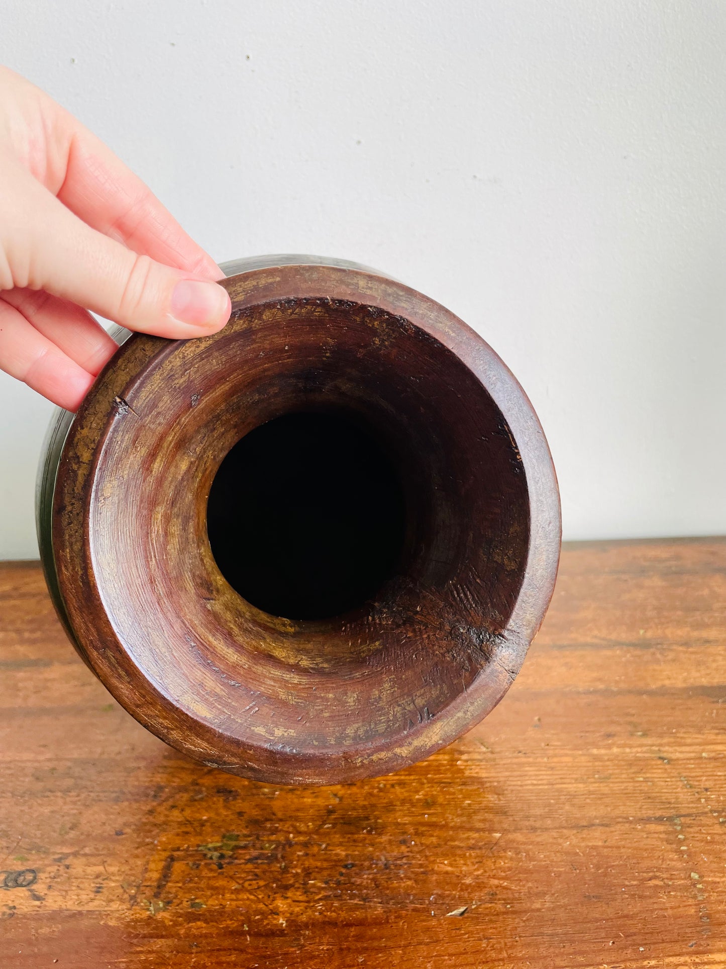 Vintage / Possibly Antique Wood Himachal Pot Vase - Handcrafted & Carved from a Single Piece of Wood - Tribal Northern India - Himachal Pradesh Region - Originally Used to Store Water