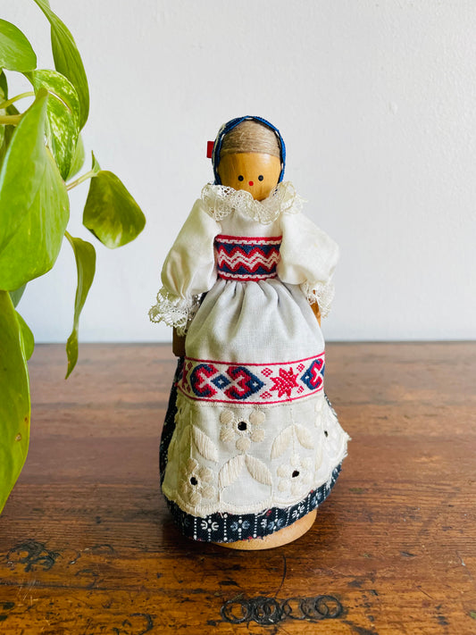 Polish Folk Art Wooden Doll with Bendable Base & Arms