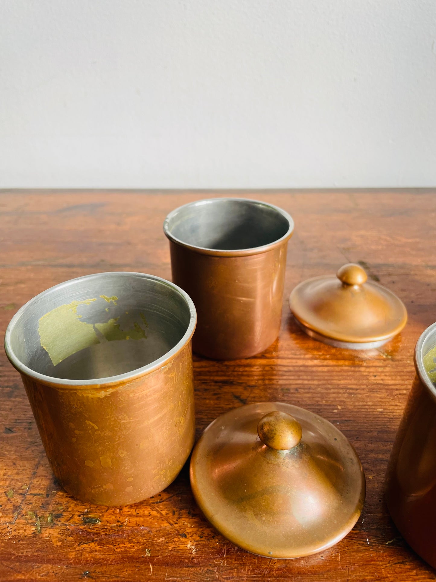 Vintage Collection of Douro B & M Mini Copper Canister Jars with Knob Handle Lids - Set of 4 - Made in Portugal