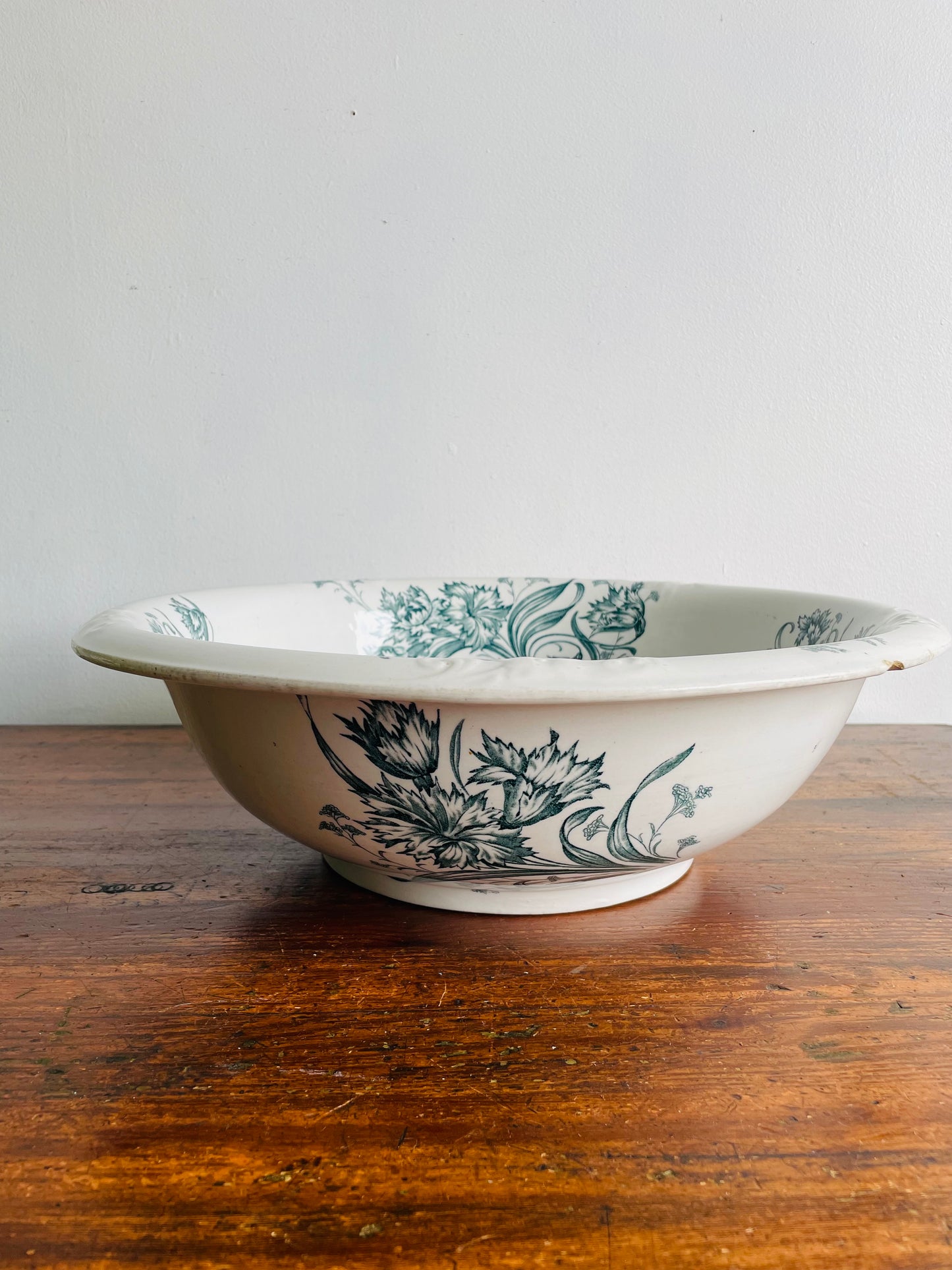 Alejandro Baker & Co. England Giant Ironstone Wash Basin Bowl with Blue Flower Pattern