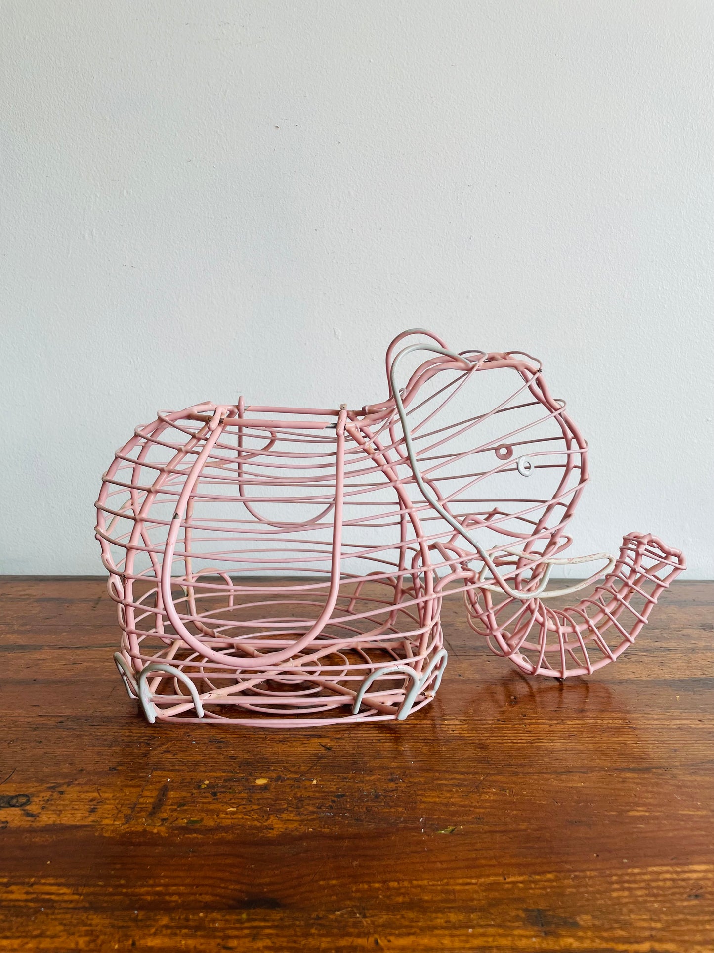 Pink Metal Elephant Egg Basket - Great for Eggs, Fruit, Vegetables, Plant, or Easter!