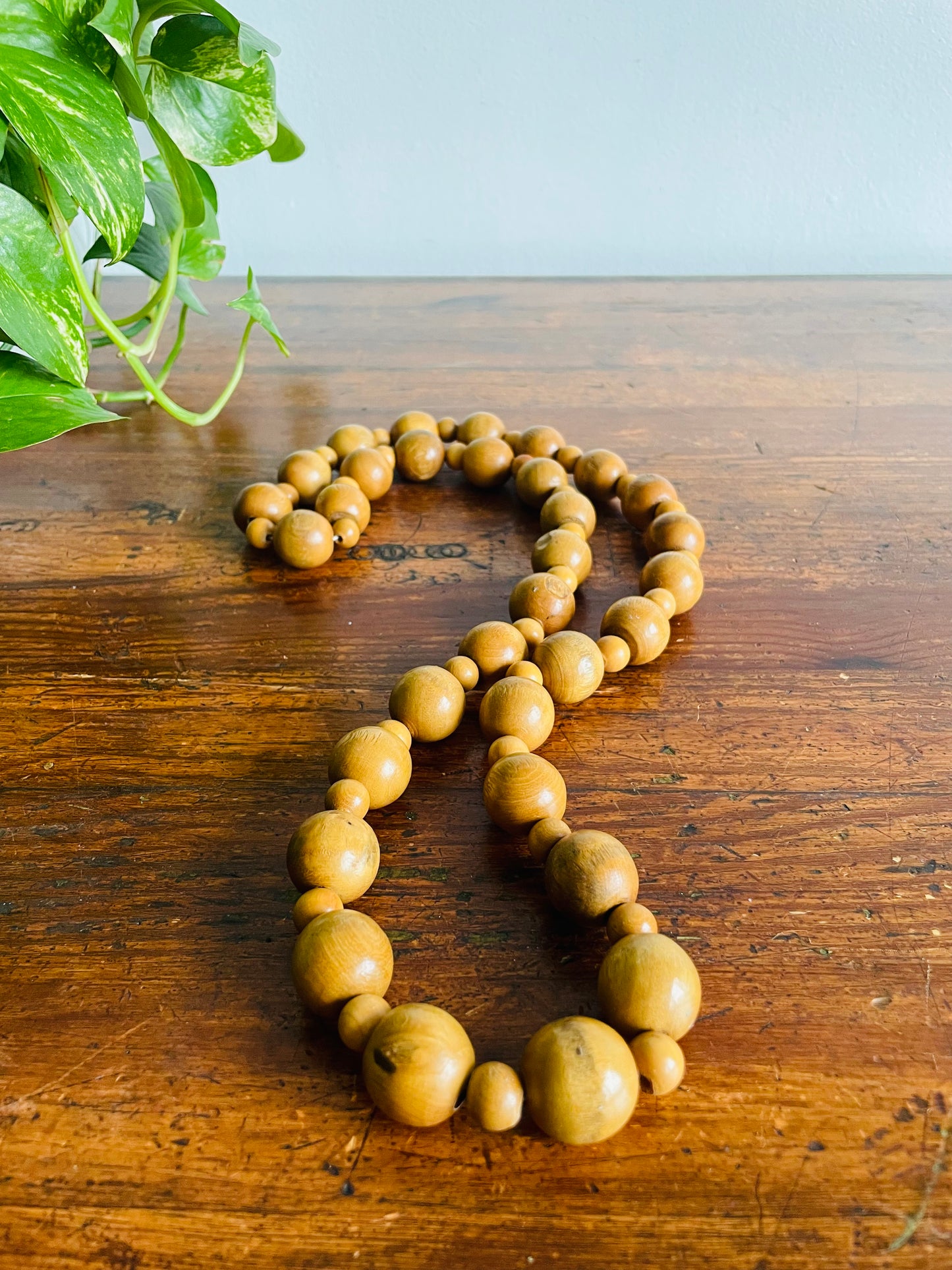 Solid Wood Beads on Rope - Necklace or Decor Piece