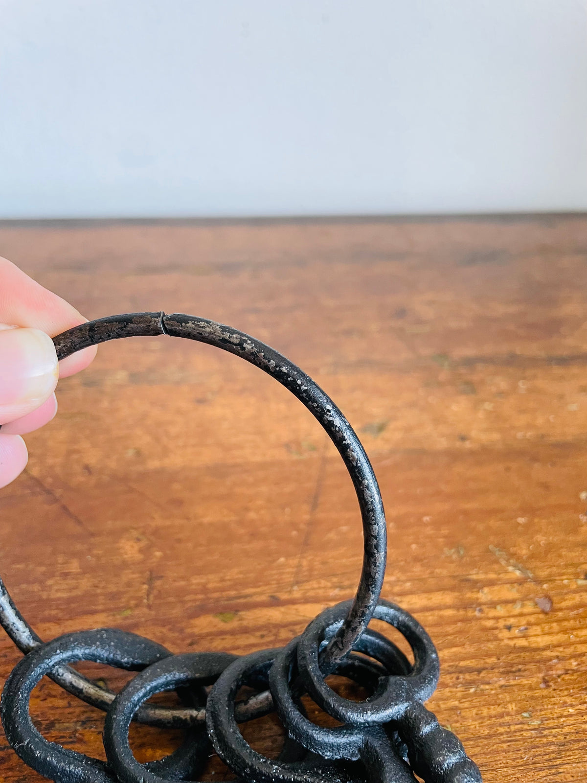 Vintage Black Cast Iron Oversized Ring of Five Skeleton Keys