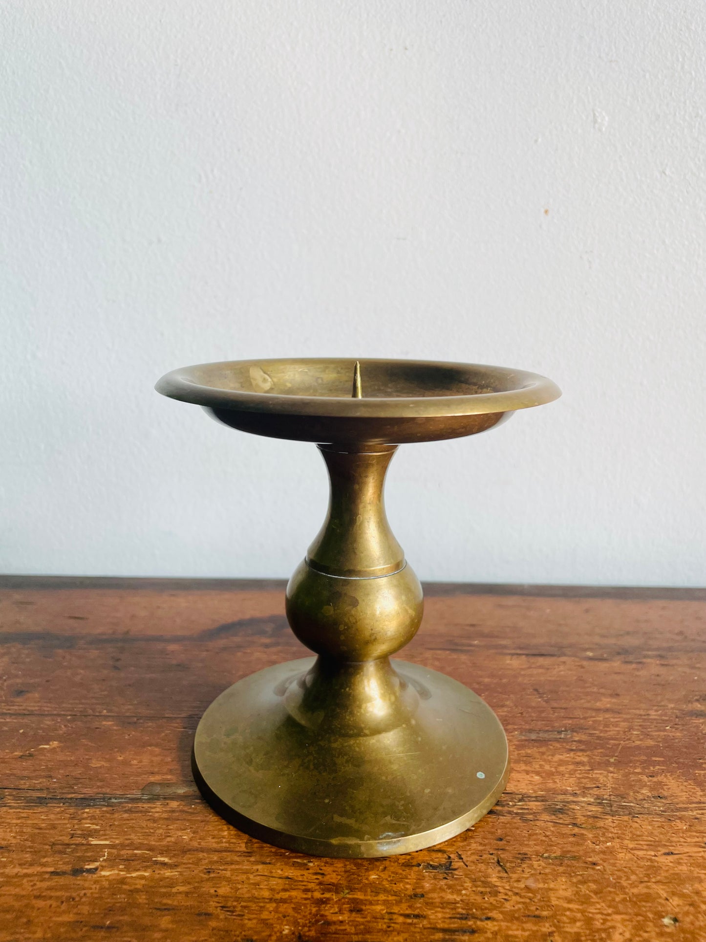 Vintage RIH Solid Brass 4.75" Pillar Candle Holder with Spike - Made in India