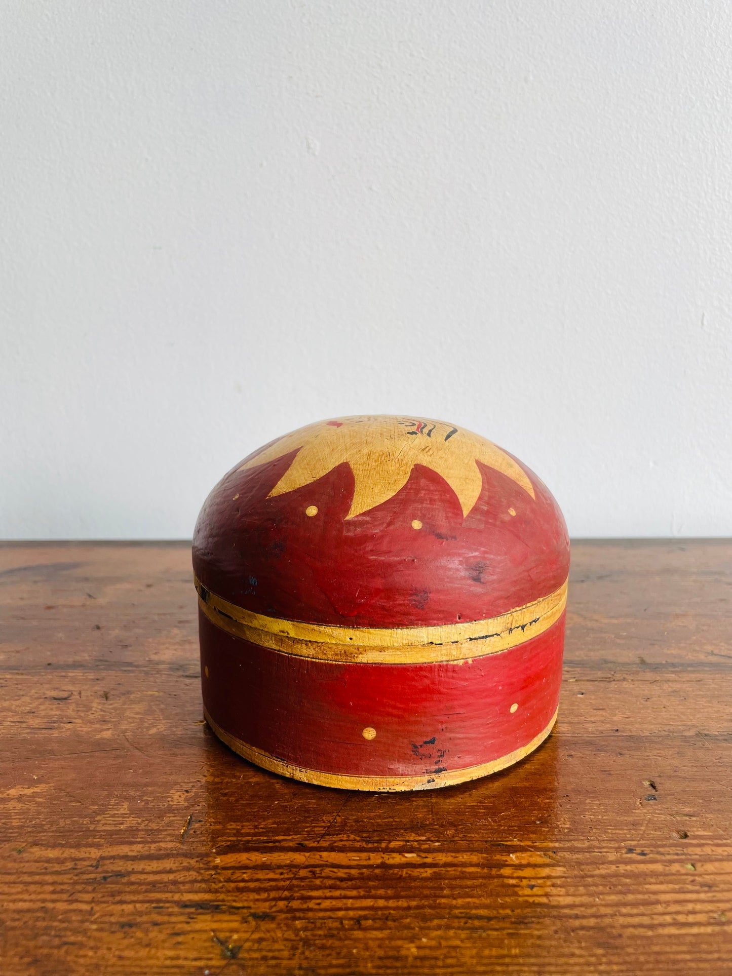 Round Wood Celestial Trinket Box with Sun Design