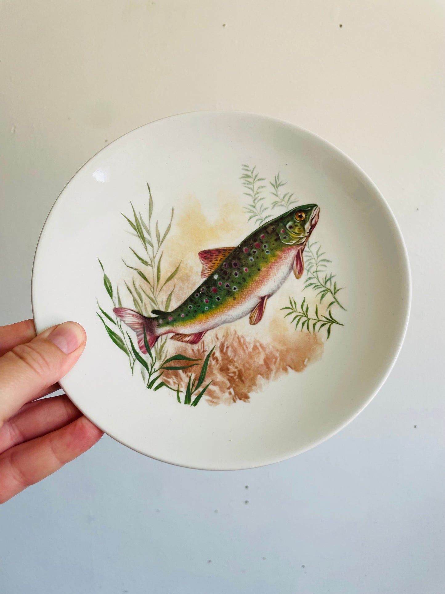 Vintage Burleigh Ironstone Trout Fish 7" Side Dish Plate - Staffordshire England - Includes Optional Wall Plate Hanger