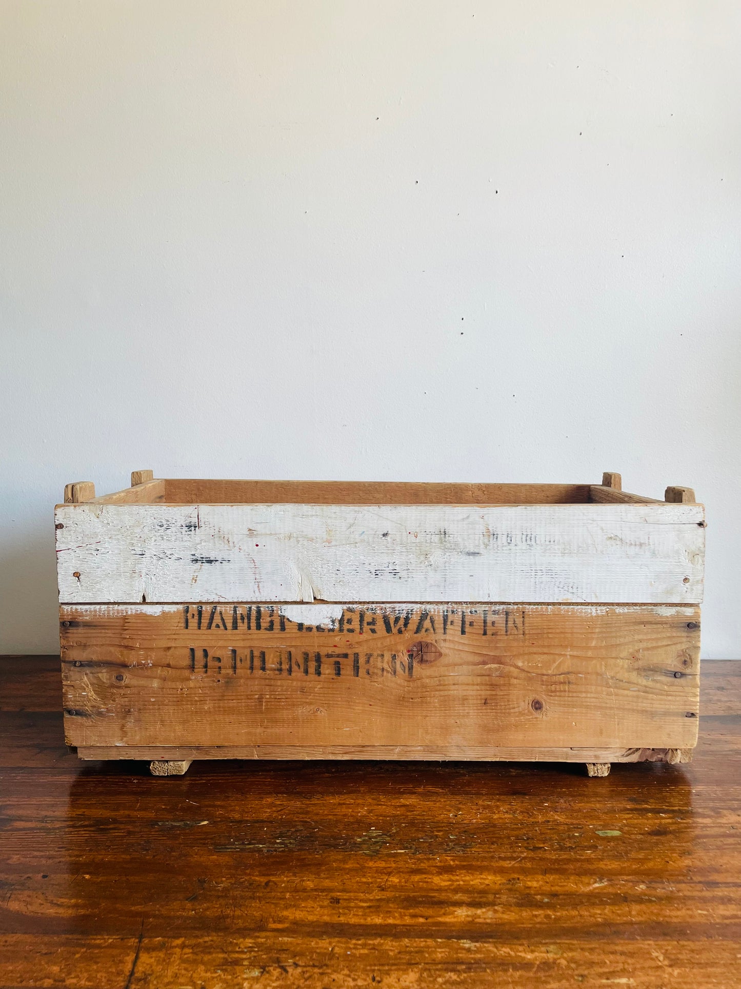 Vintage Large Wood Military Storage Crate with German Stencilled Writing - "Handfeuerwaffen Munition" (Handgun Ammunition)