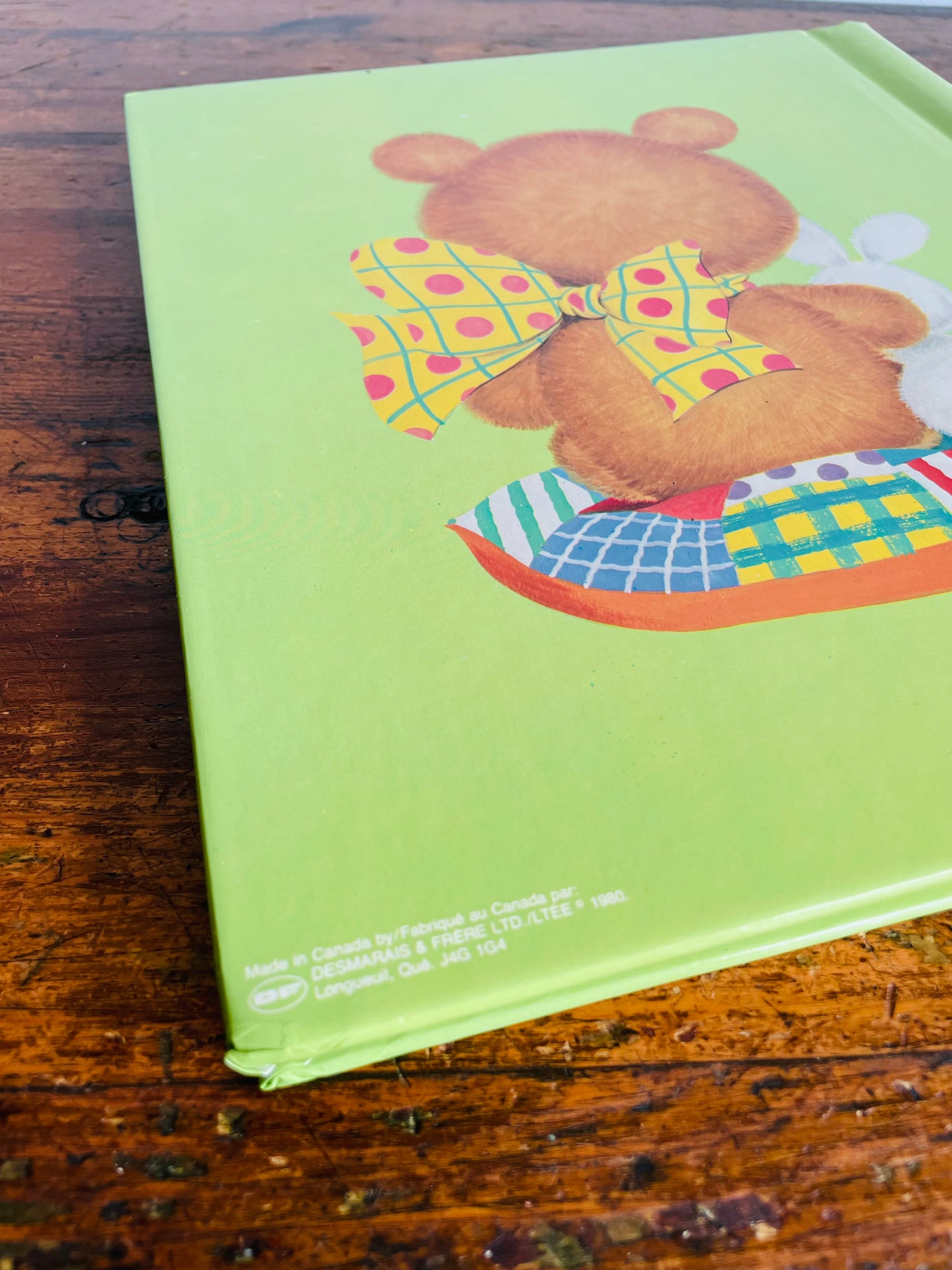 Vintage 1980 Adorable Green 12 Page Photo Album or Scrapbook with Teddy Bear & Bunny Rabbit Design - Made in Canada