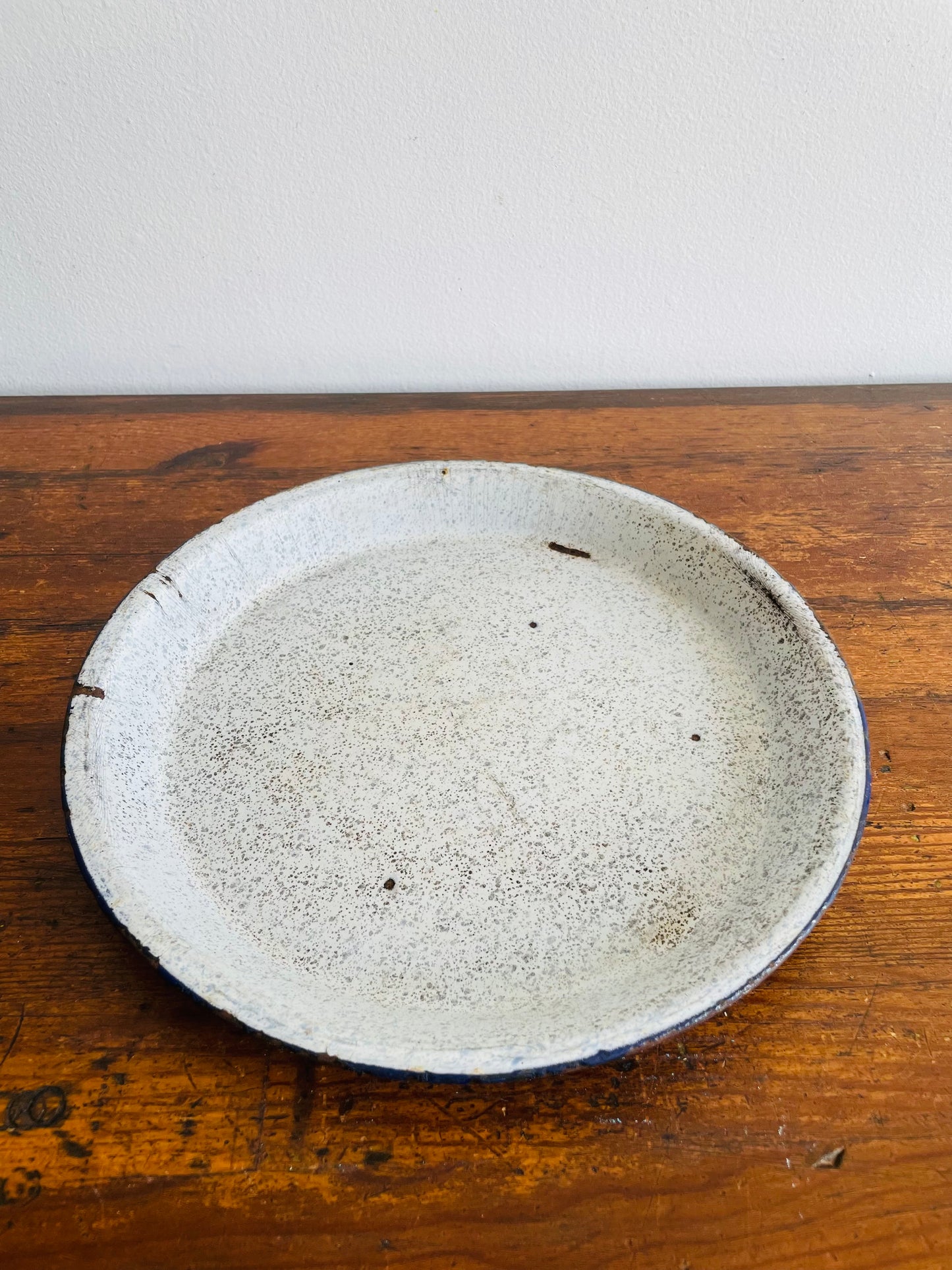 Pair of Graniteware Enamelware Pie Dishes or Plates - Speckled White & Blue - Set of 2