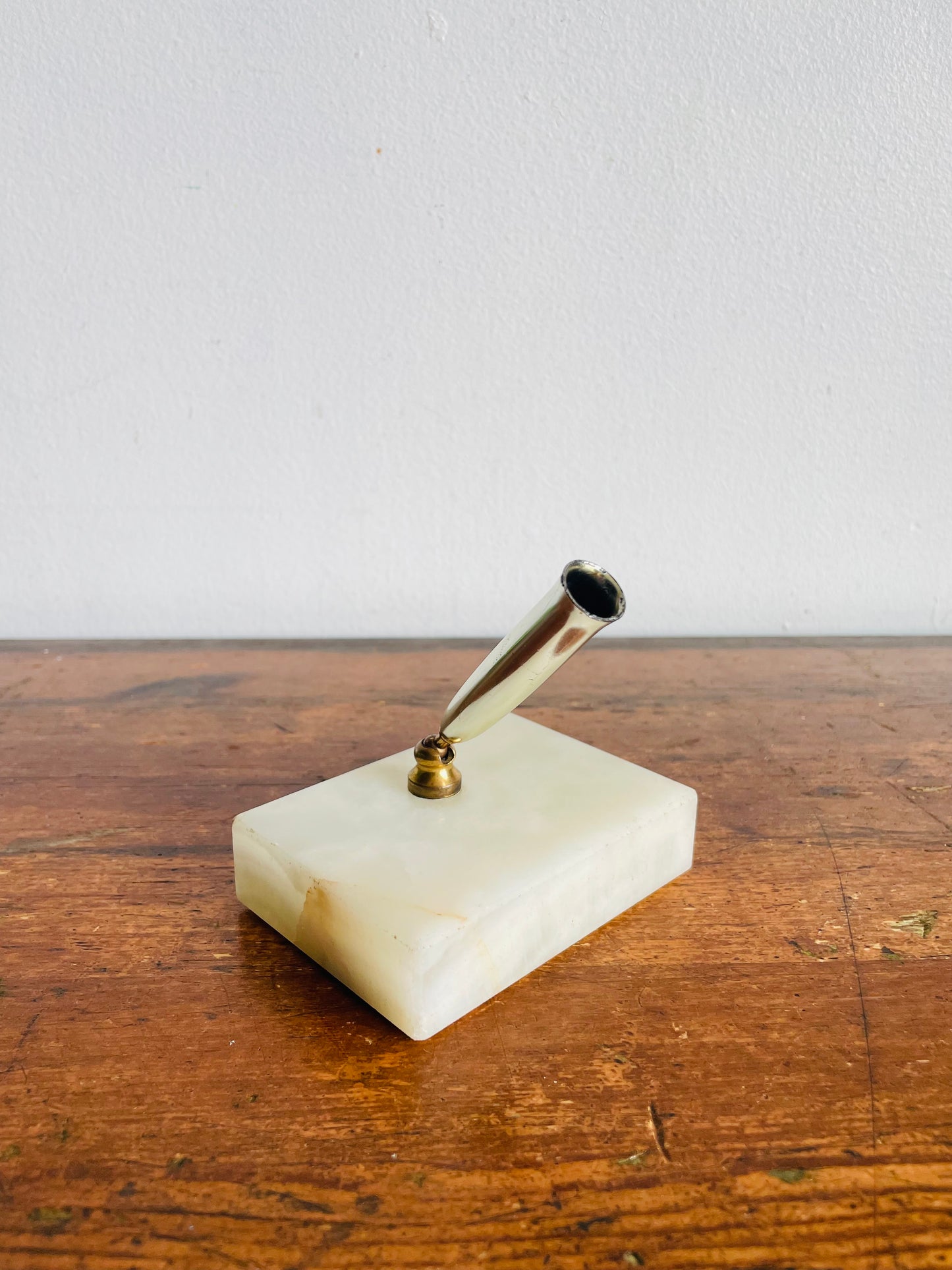 Vintage Pen Holder with Alabaster Marble Stone Base